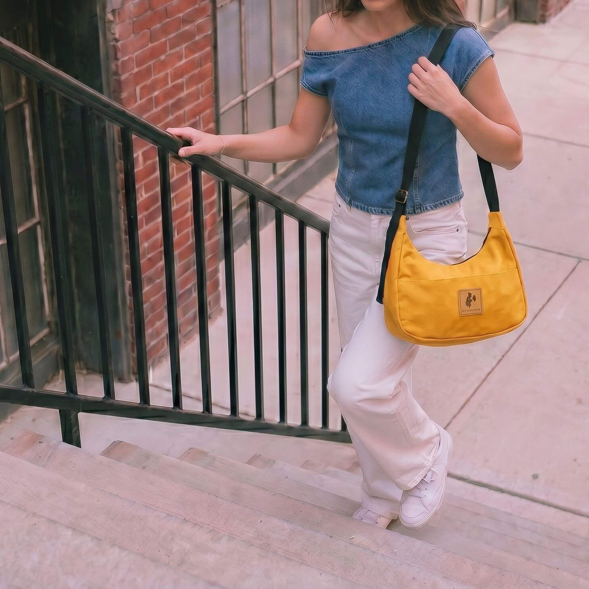 Orange Canvas Shoulder Crescent Bag #color_orange