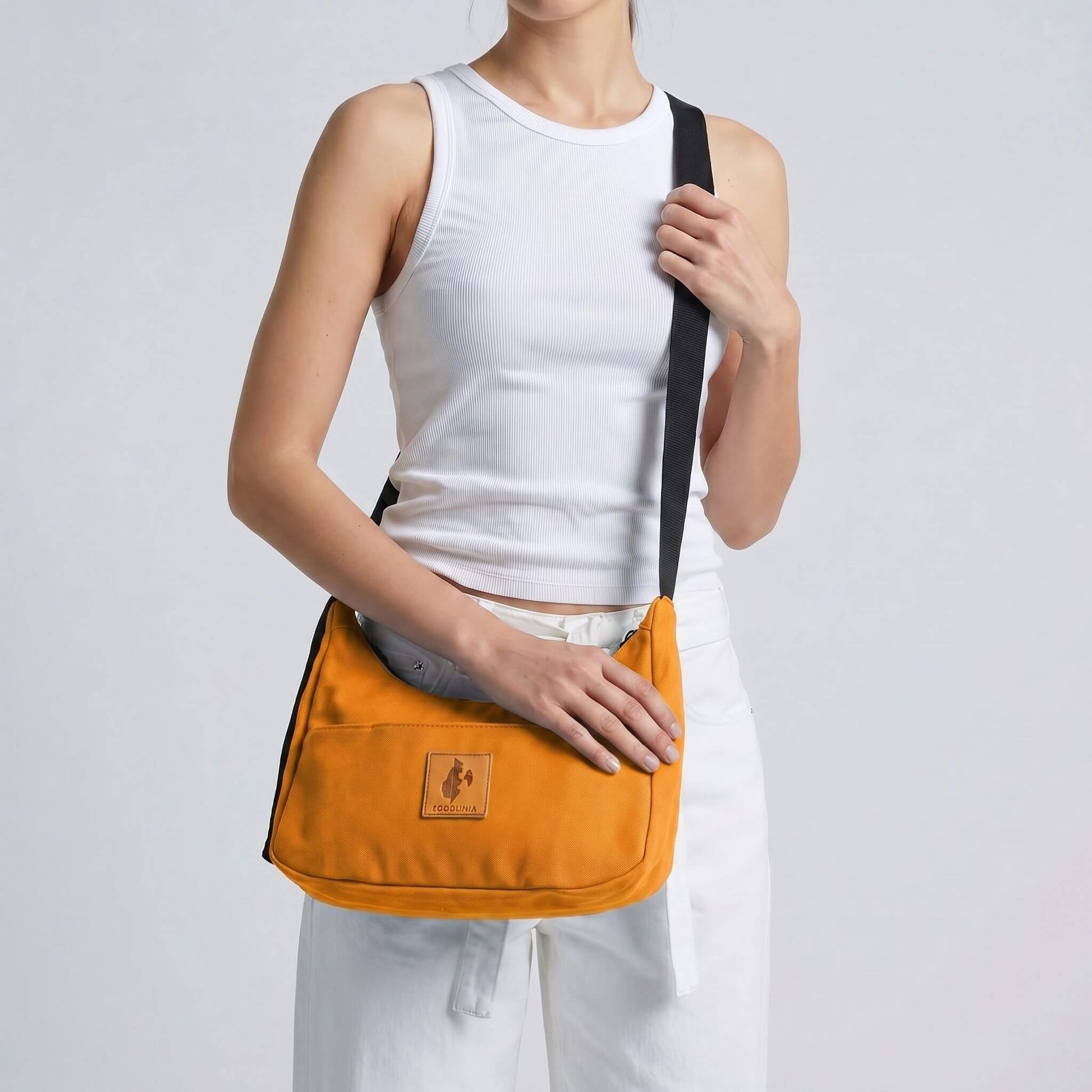 Sand white Canvas Shoulder Crescent Bag #color_orange