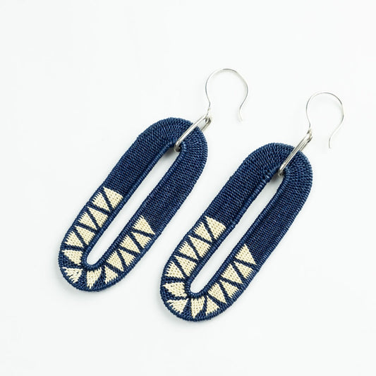 Navy Oval Earrings-TAVWE