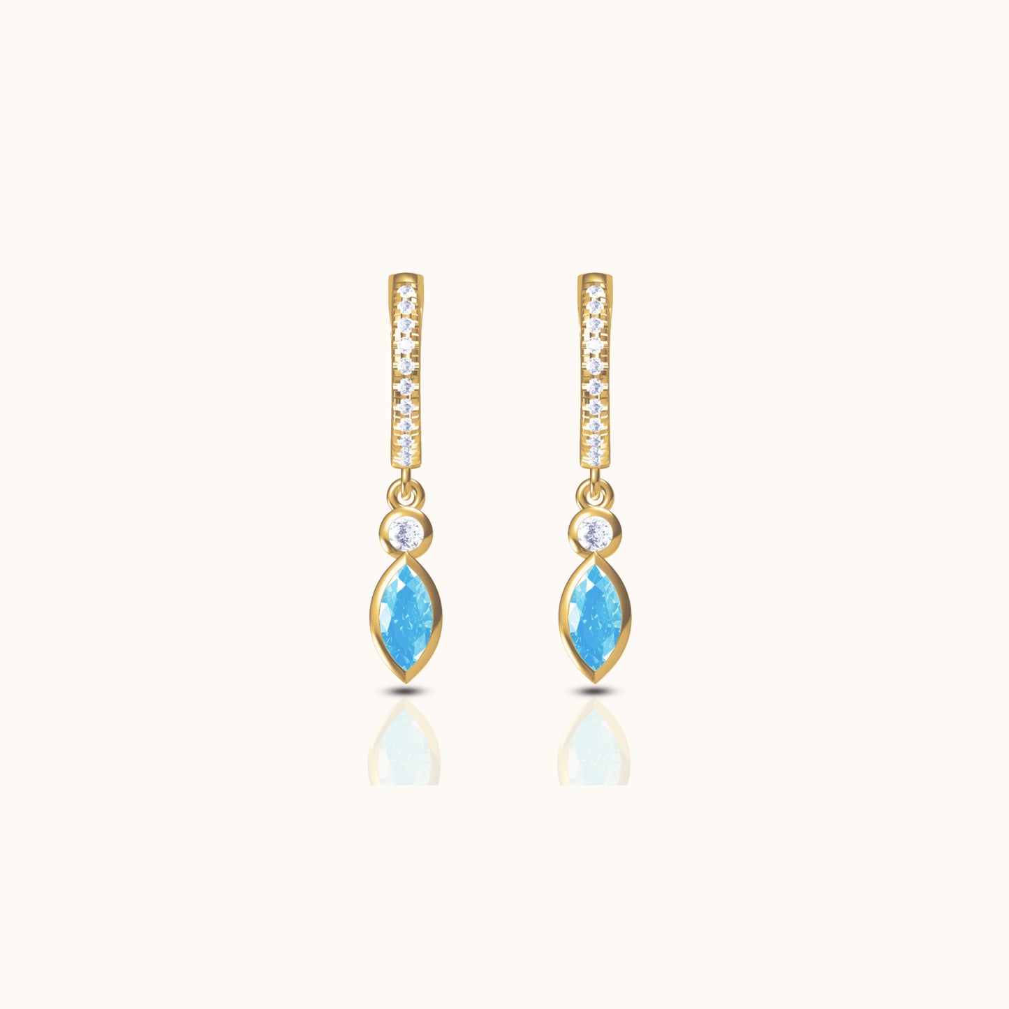 Oval Turquoise Drop CZ Pave Hoop Earrings