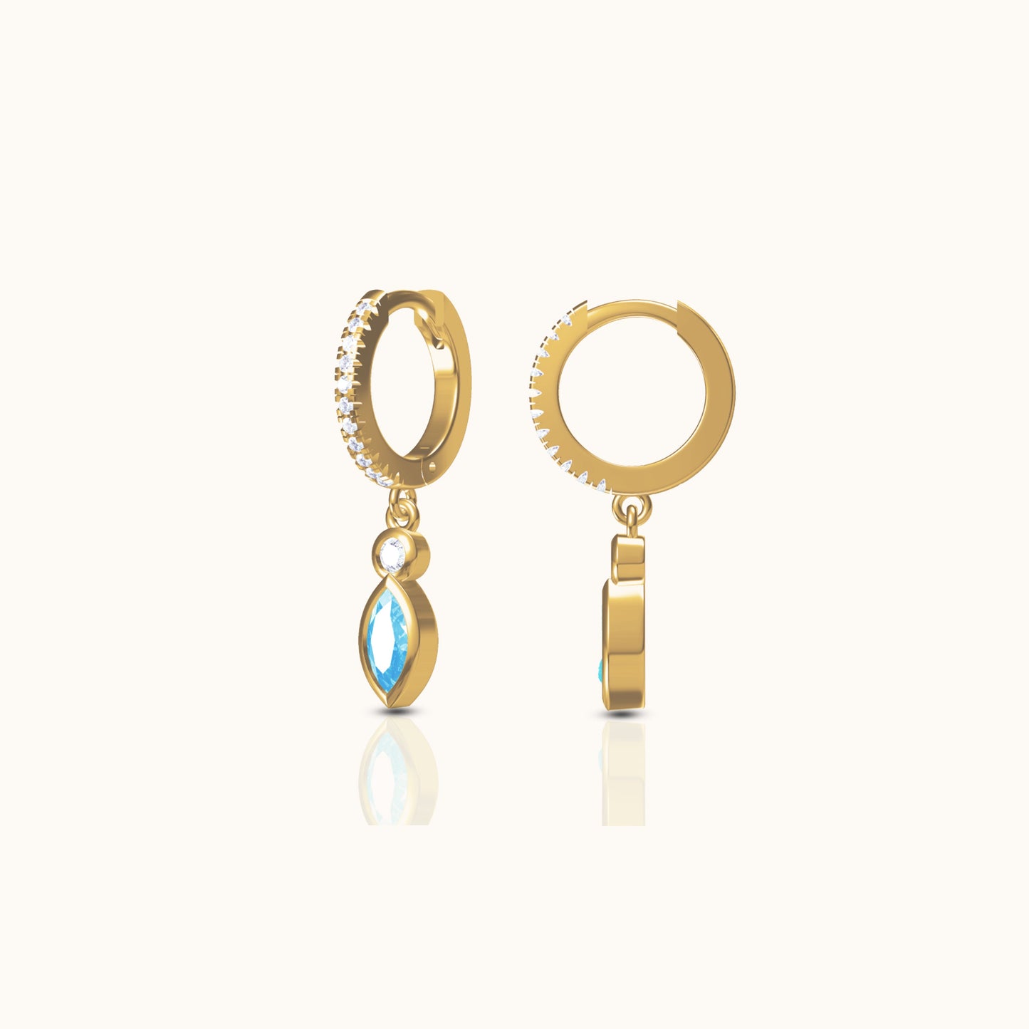 Oval Turquoise Drop CZ Pave Hoop Earrings