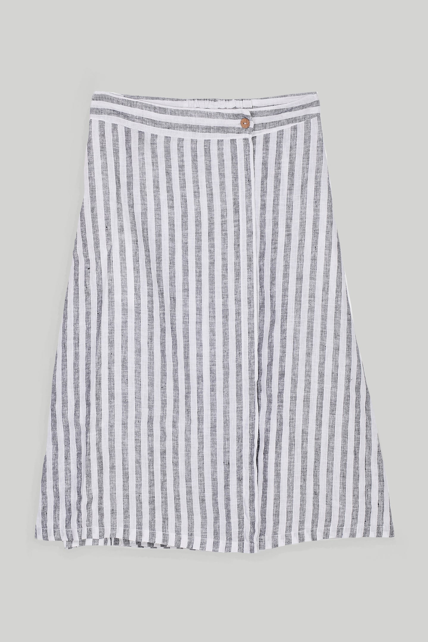 Overlap Midi Skirt in Linen Stripes