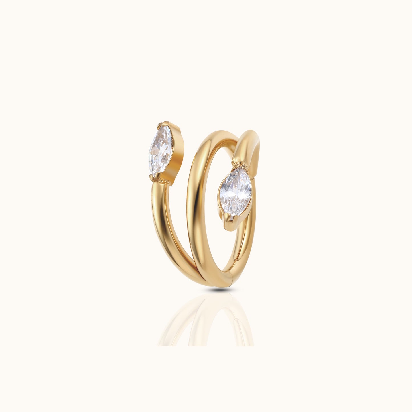 Overlap Twine Oval CZ Clicker Titanium PVD Gold Hinged Hoop Earring