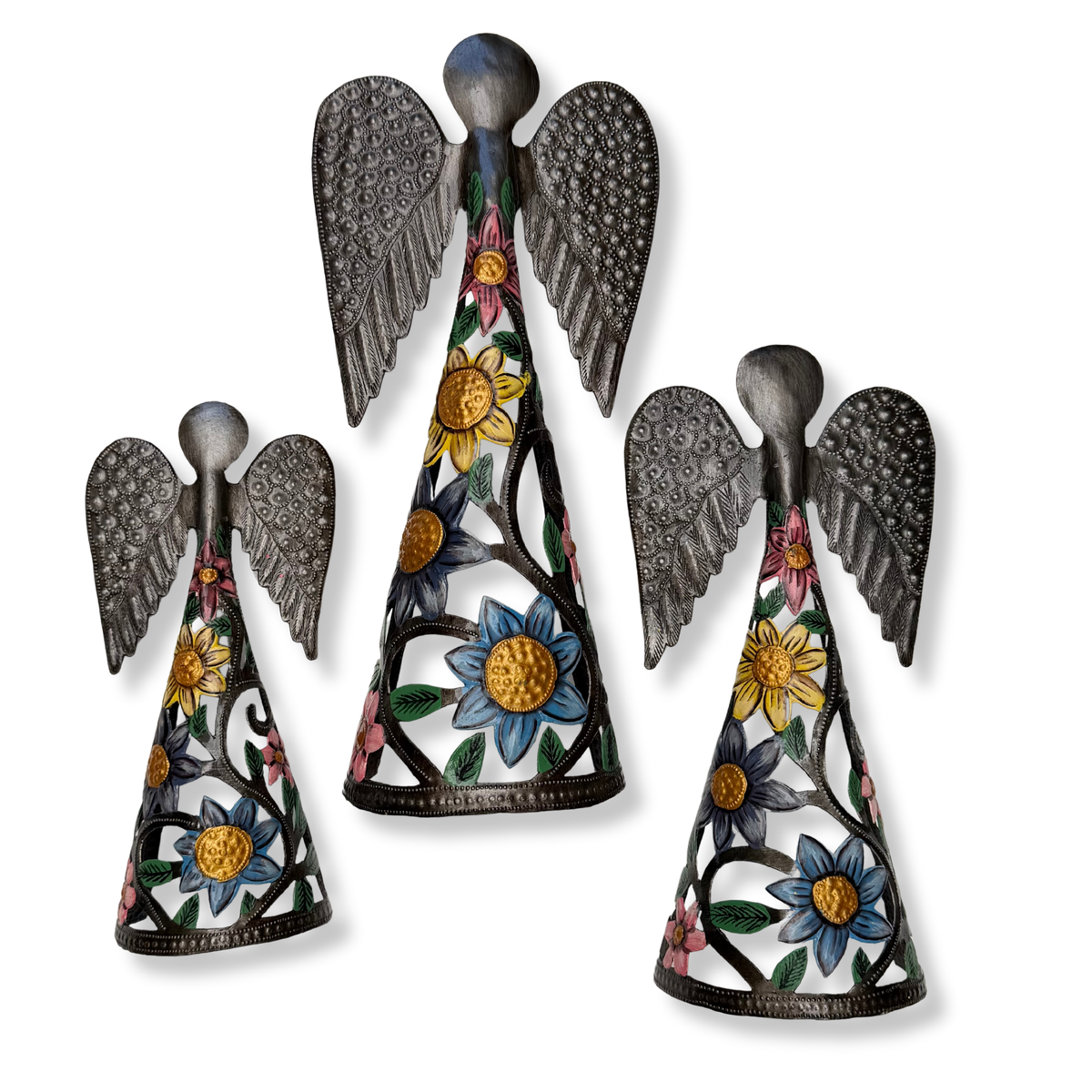 Set of 3 Standing Angels – Handmade Haitian Metal Tabletop