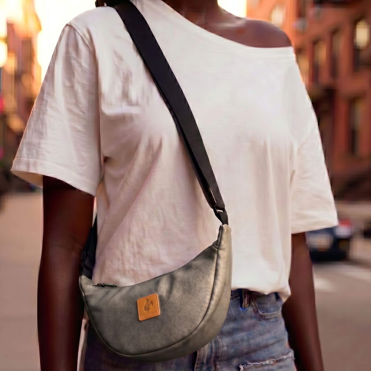 Round Mini Vegan Leather Crossbody Shoulder Bag #color_gray
