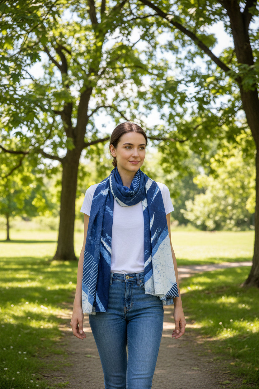 Serenity Indigo handprinted scarf
