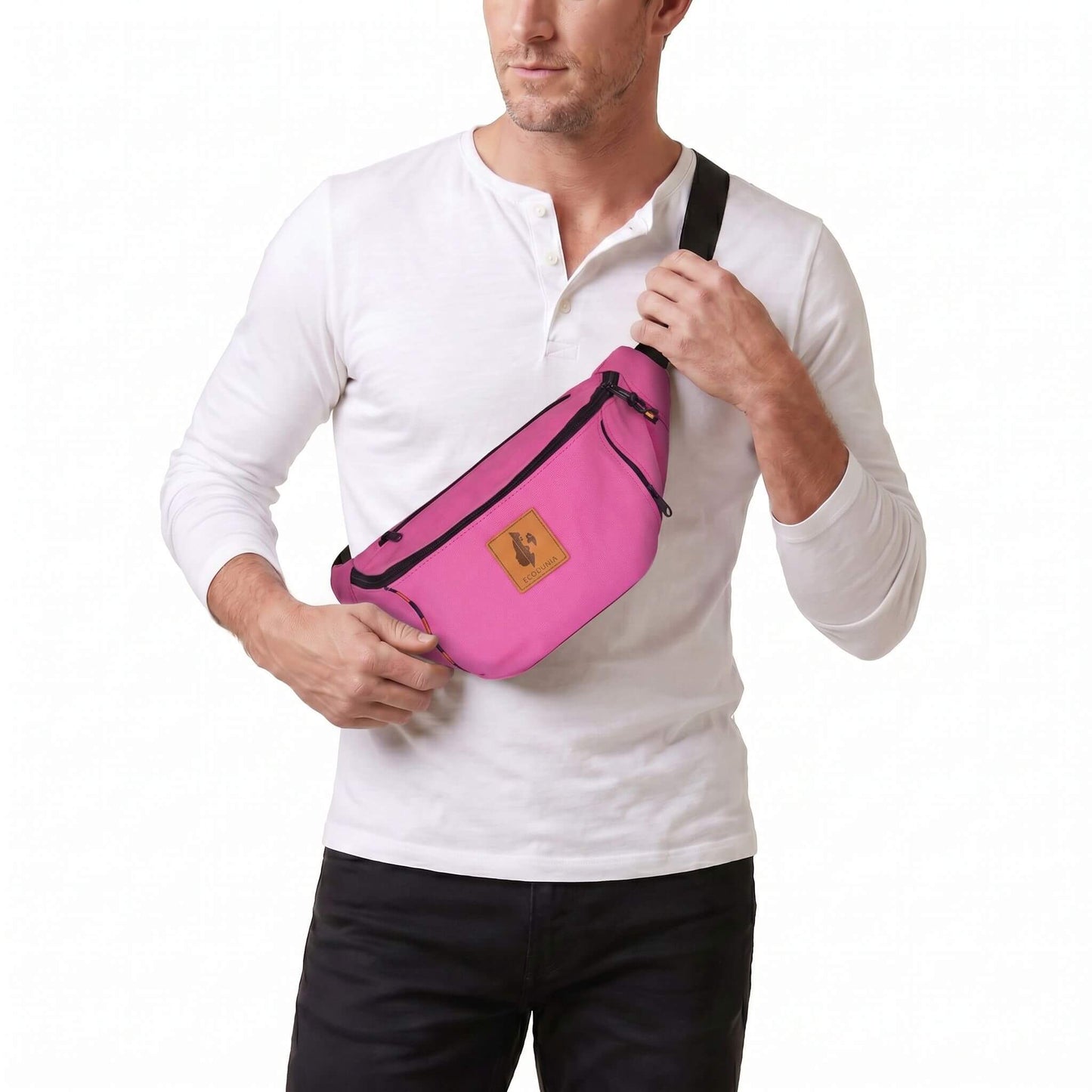 Crossbody Large Fanny Pack -  Canvas Waist Bag #color_hot-pink