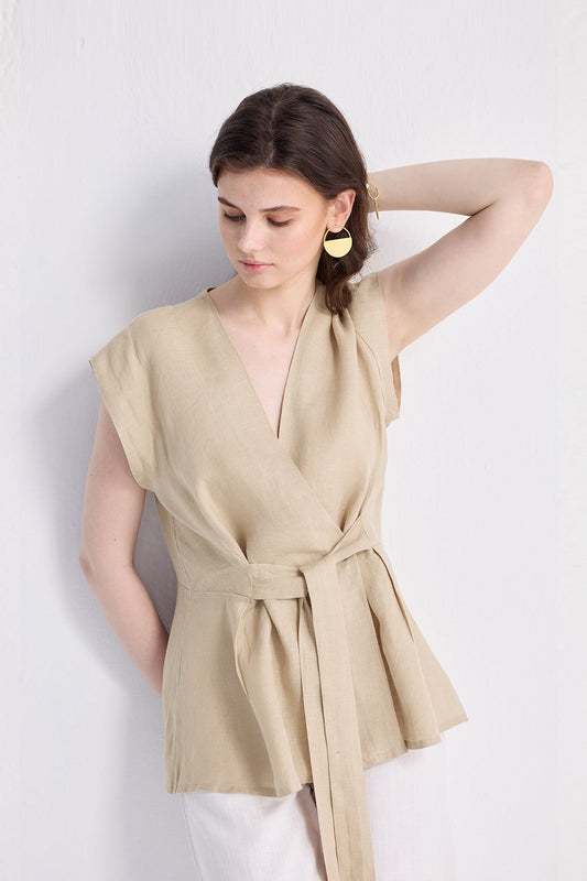 Power Moves Short Sleeve Top in Neutral Beige Medium Shot