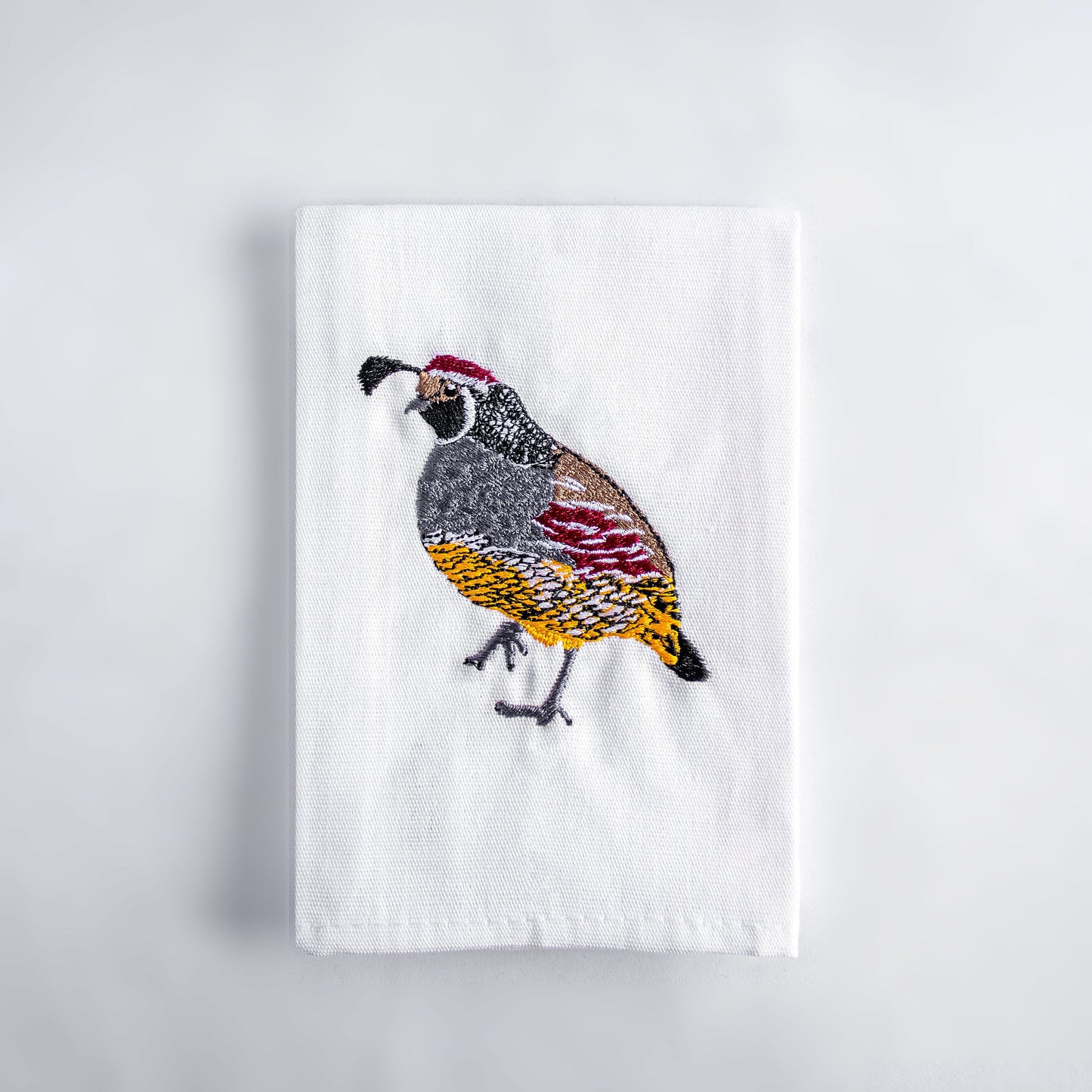 Quail embroidered pure cotton cloth napkin flat lay