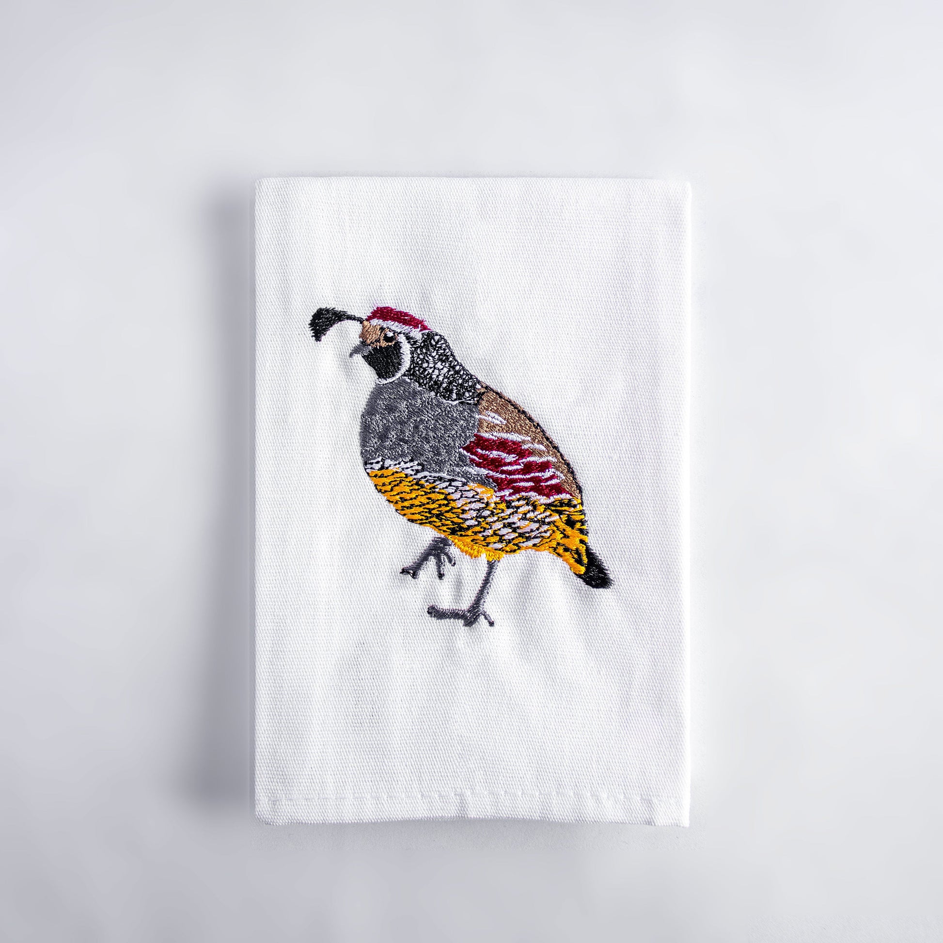 Quail embroidered pure cotton cloth napkin flat lay