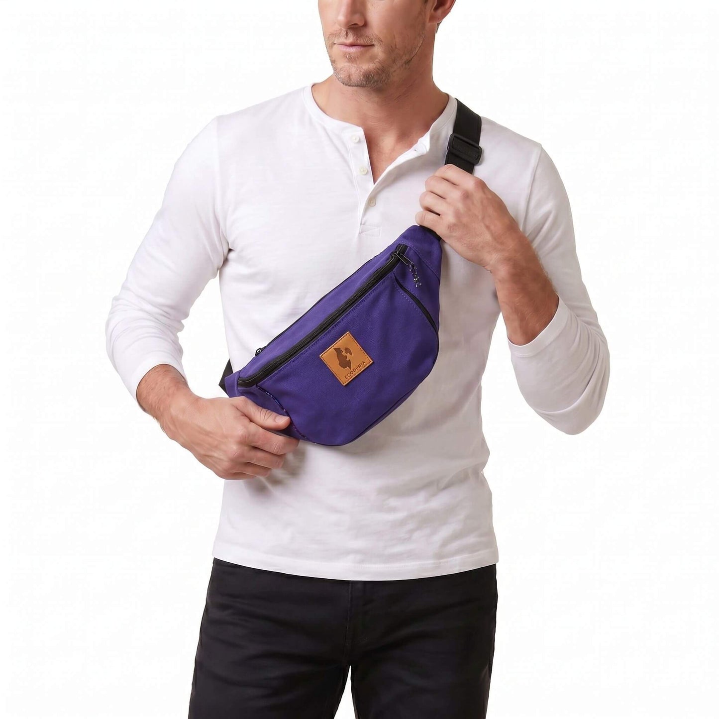 Crossbody Large Fanny Pack -  Canvas Waist Bag #color_purple