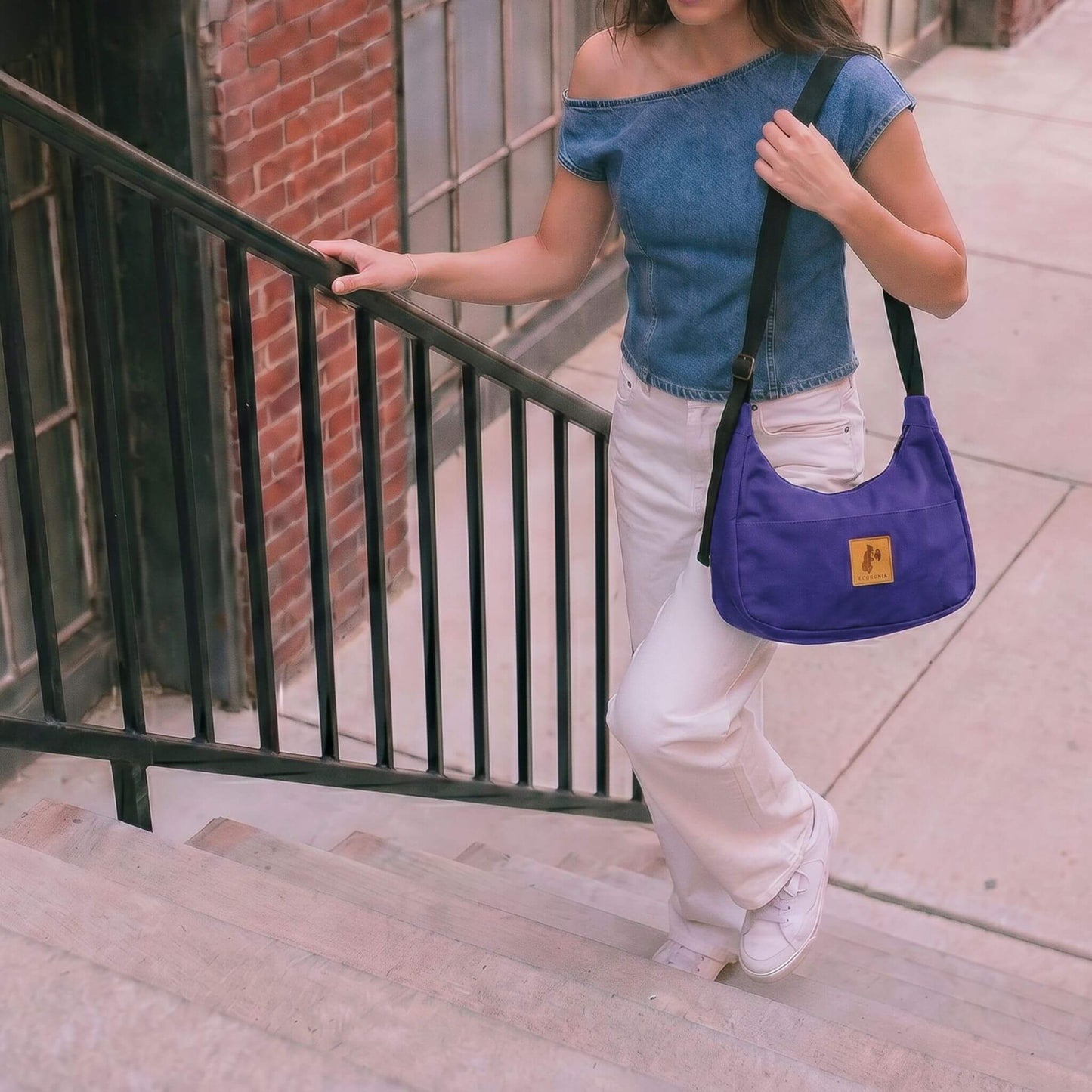 Canvas Shoulder Crescent Bag #color_purple