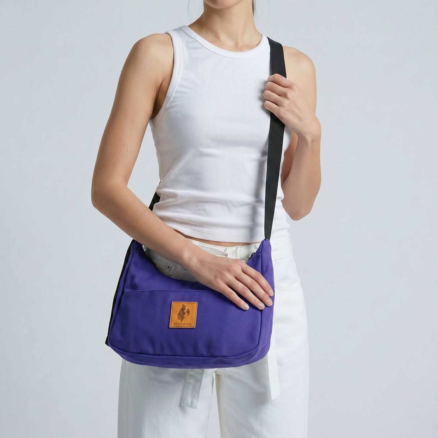 Canvas Shoulder Crescent Bag #color_purple