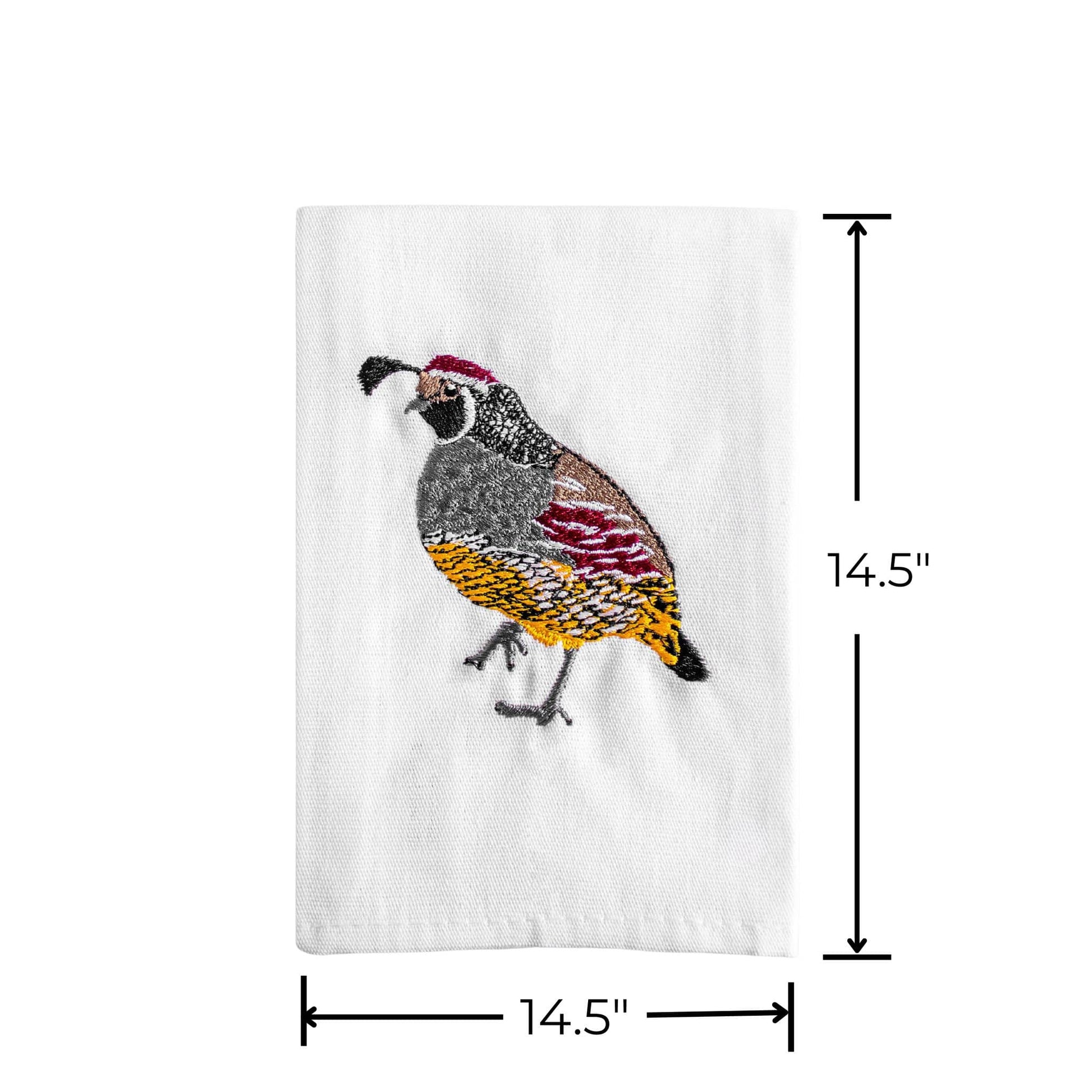 Quail embroidered cotton dinner napkin on white background