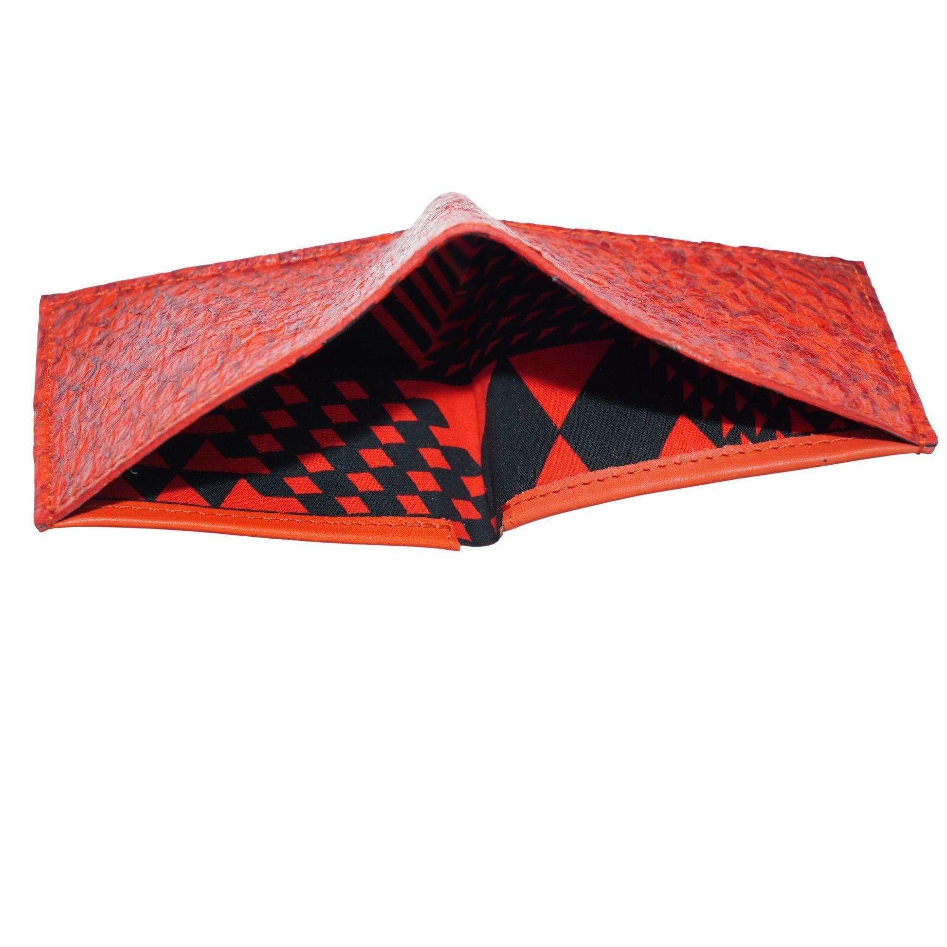 Men's Bifold Fish Wallets, Handmade Fish Skin Leather Wallet #color_red