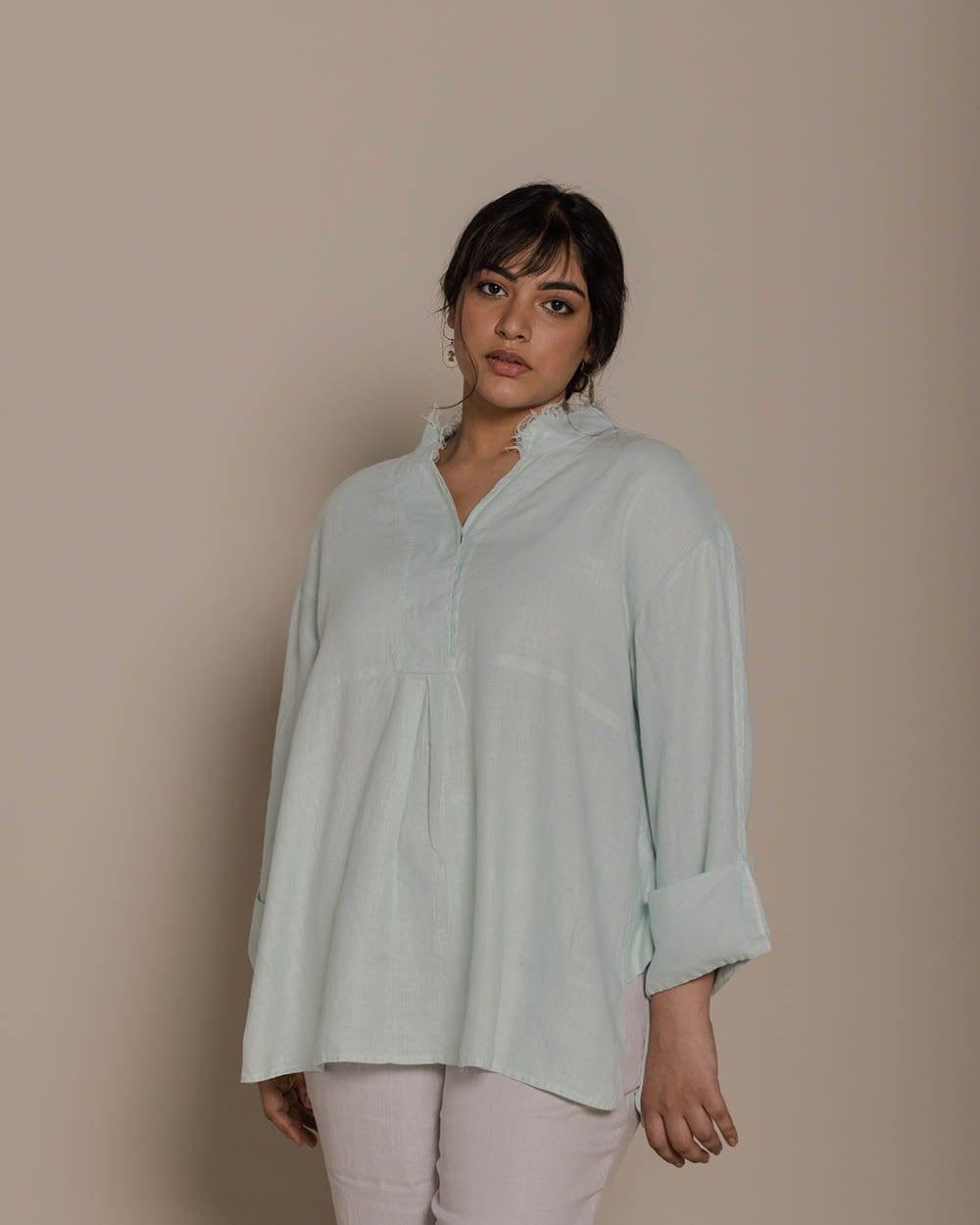 mint shabby yet chic shirt with full sleeves and a relaxed fit.