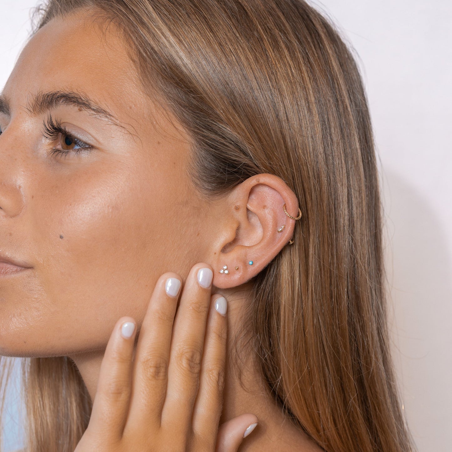 14K Solid Gold 2mm White CZ Threadless Labret Flat Back Earring