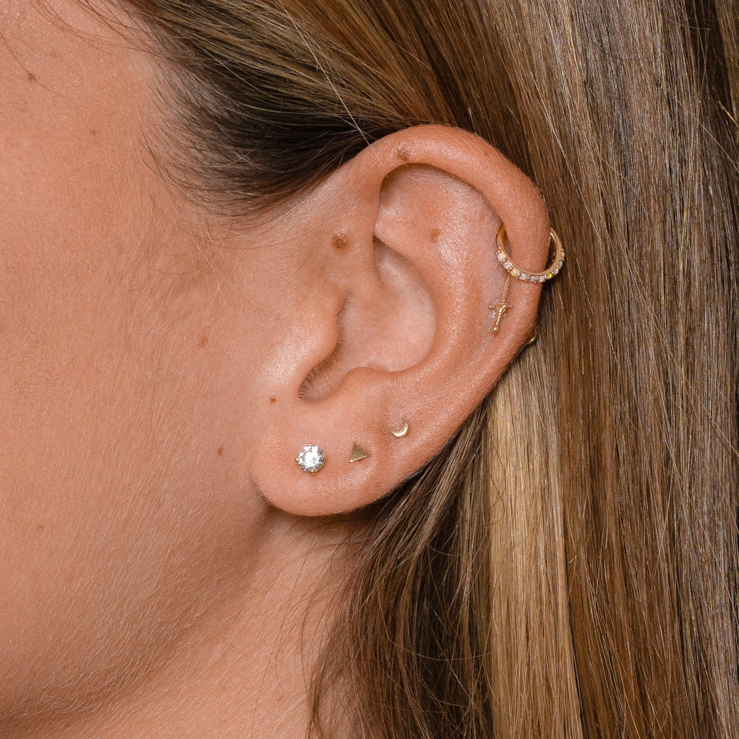 14K Solid Gold 4mm White CZ Threadless Labret Flat Back Earring
