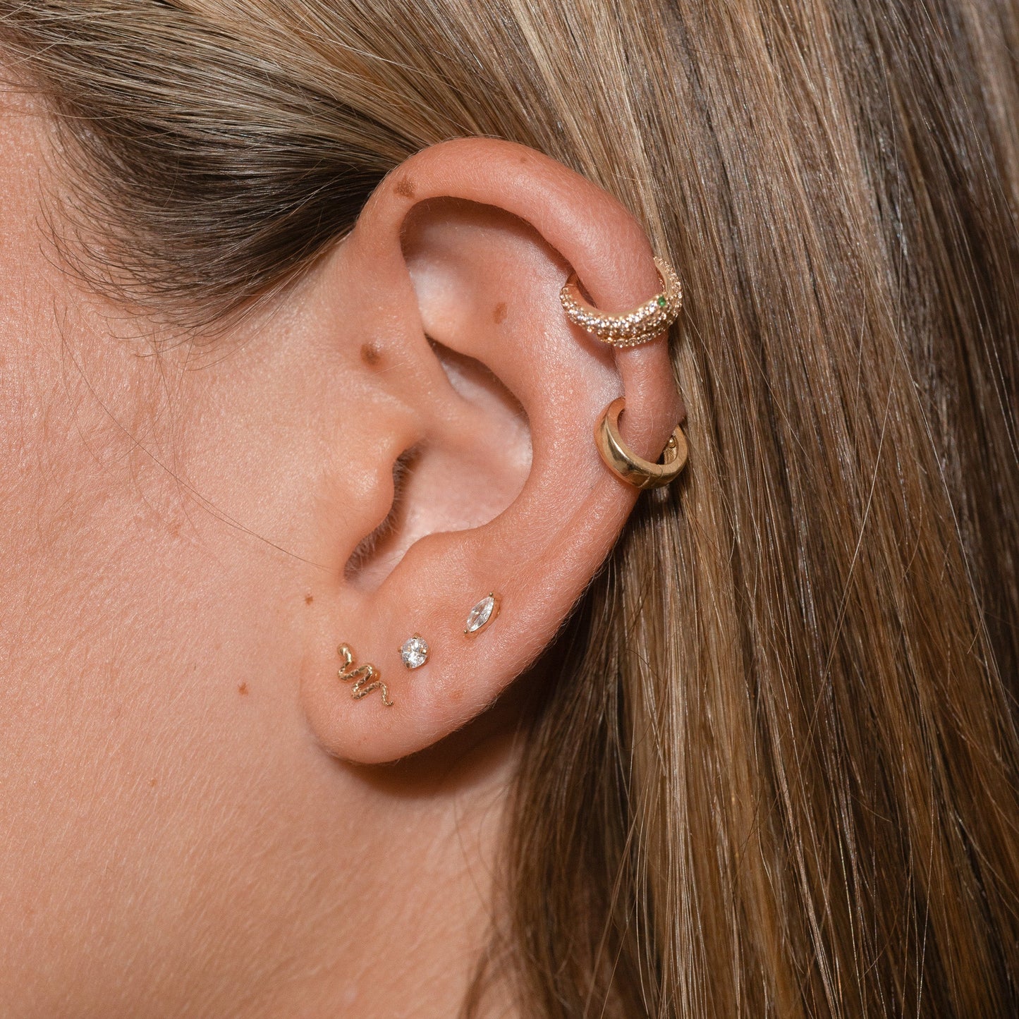 14K Solid Gold 3mm White CZ Threadless Labret Flat Back Earring