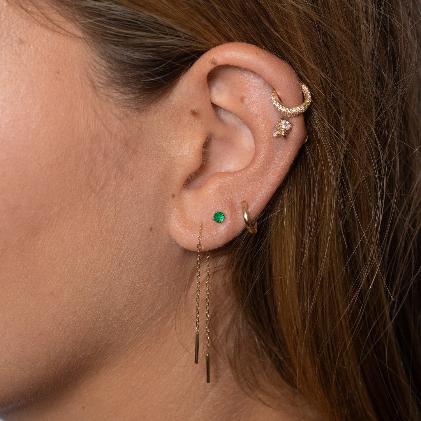 14K Solid Gold Ear Chain Threader Earring