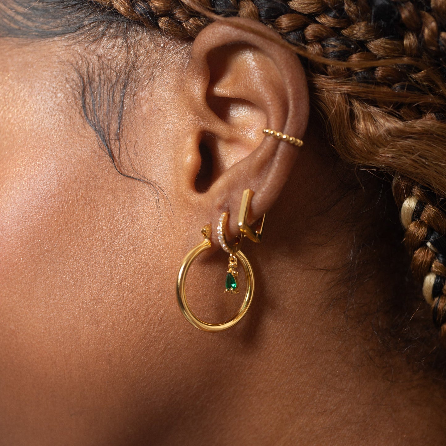 Dinosaur CZ Dangle Hoop Earrings