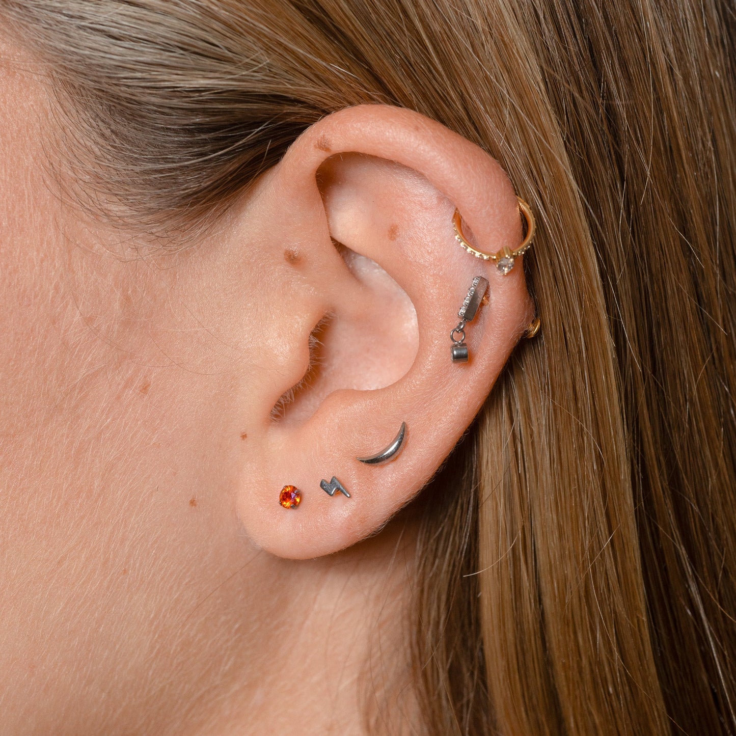 Lightning Bolt Shaped Threadless Labret Titanium Flat Back Earring