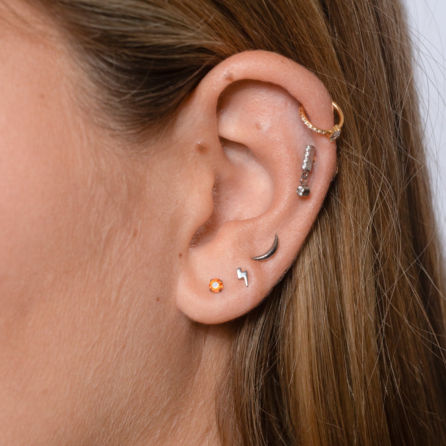 Sleek Crescent Moon Threadless Labret Titanium Flat Back Earring