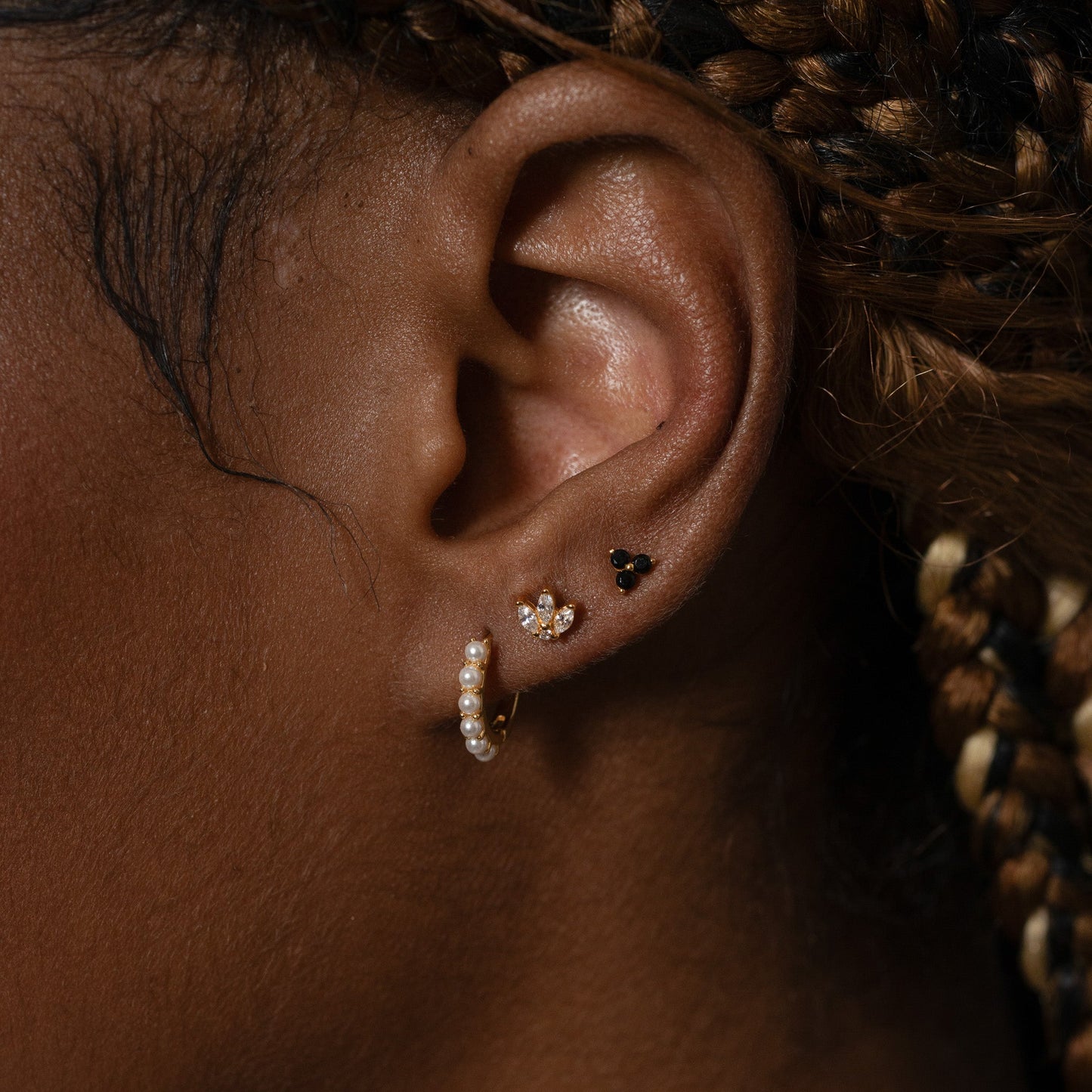 Black CZ Trefoil Stud Earrings