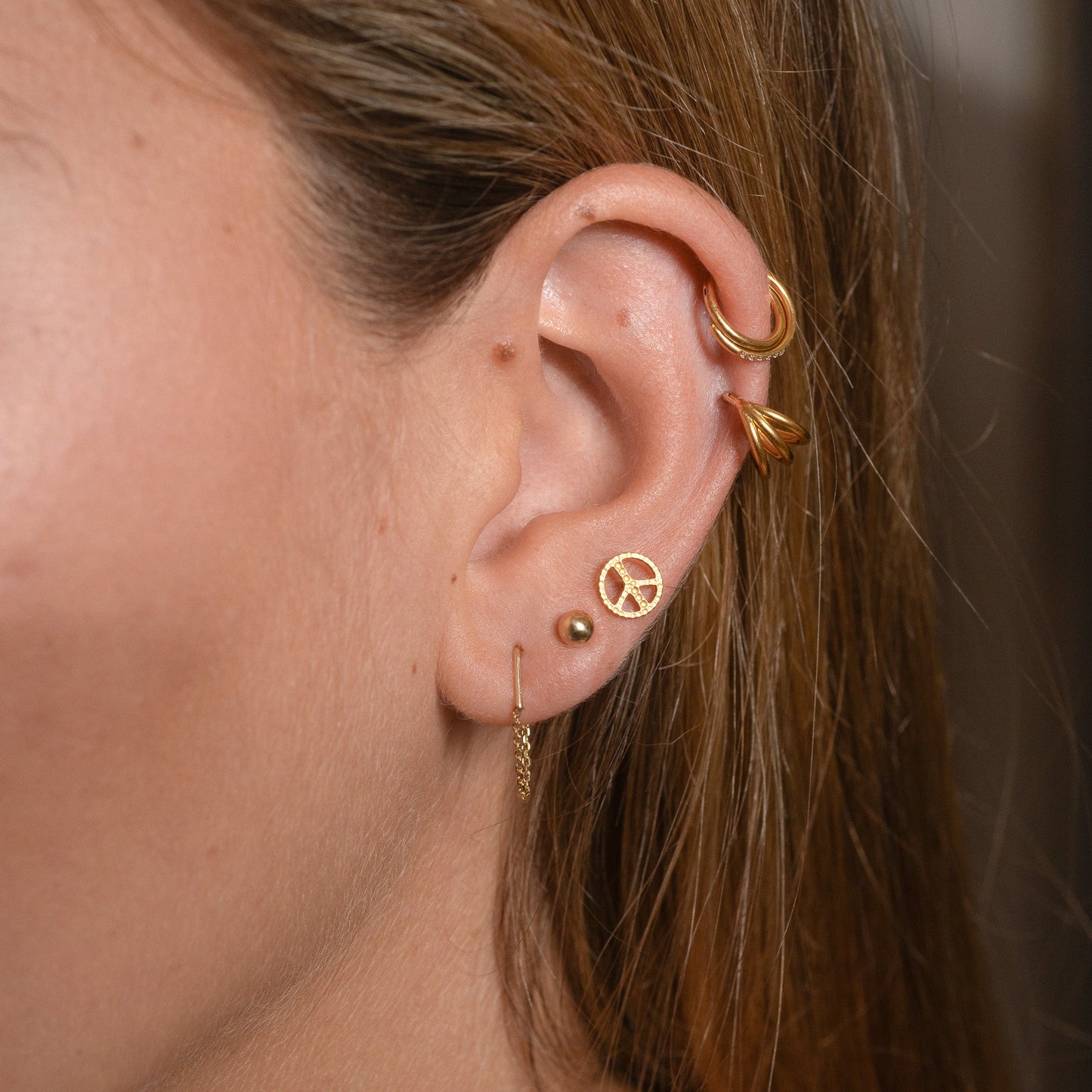 Triple Circle Geometric Clicker Titanium PVD Gold Hinged Hoop Earring