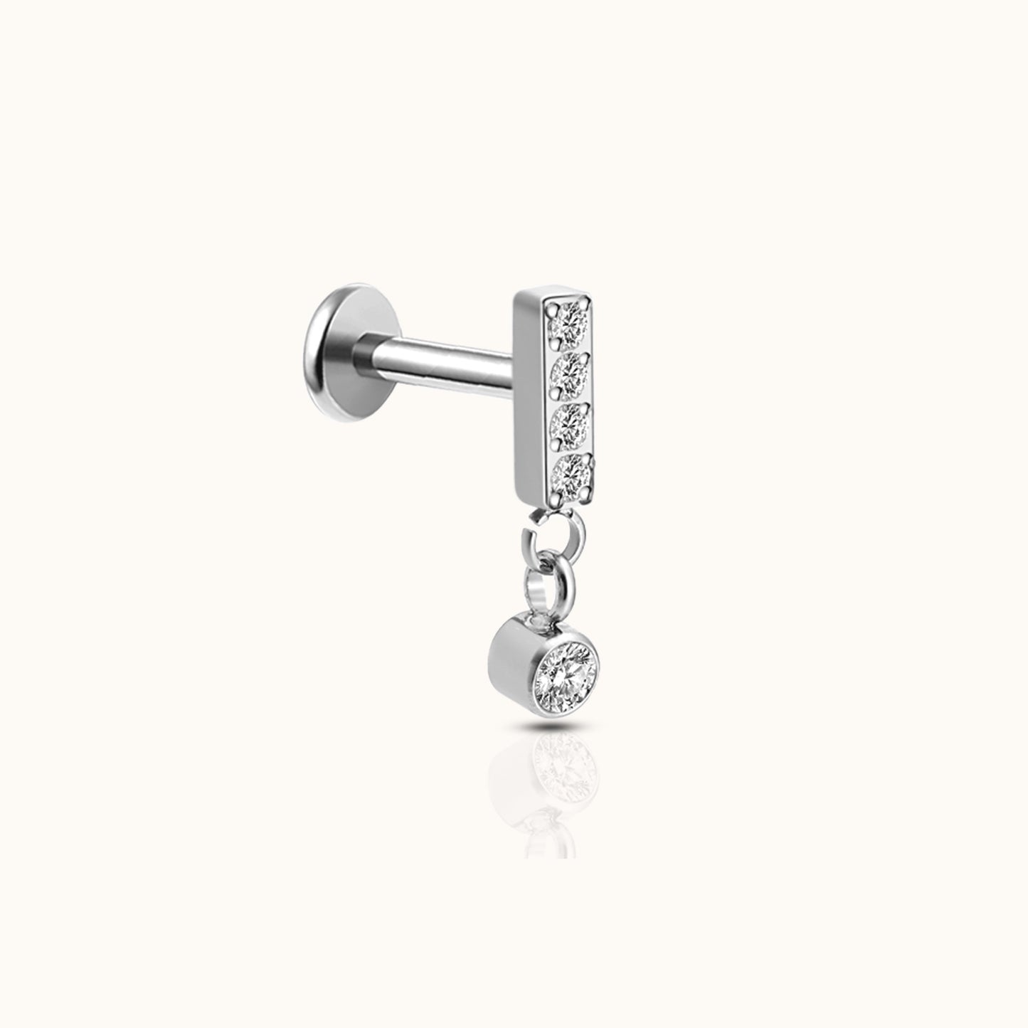 Rectangle Bar Dangle CZ Threadless Labret Titanium Flat Back Earring