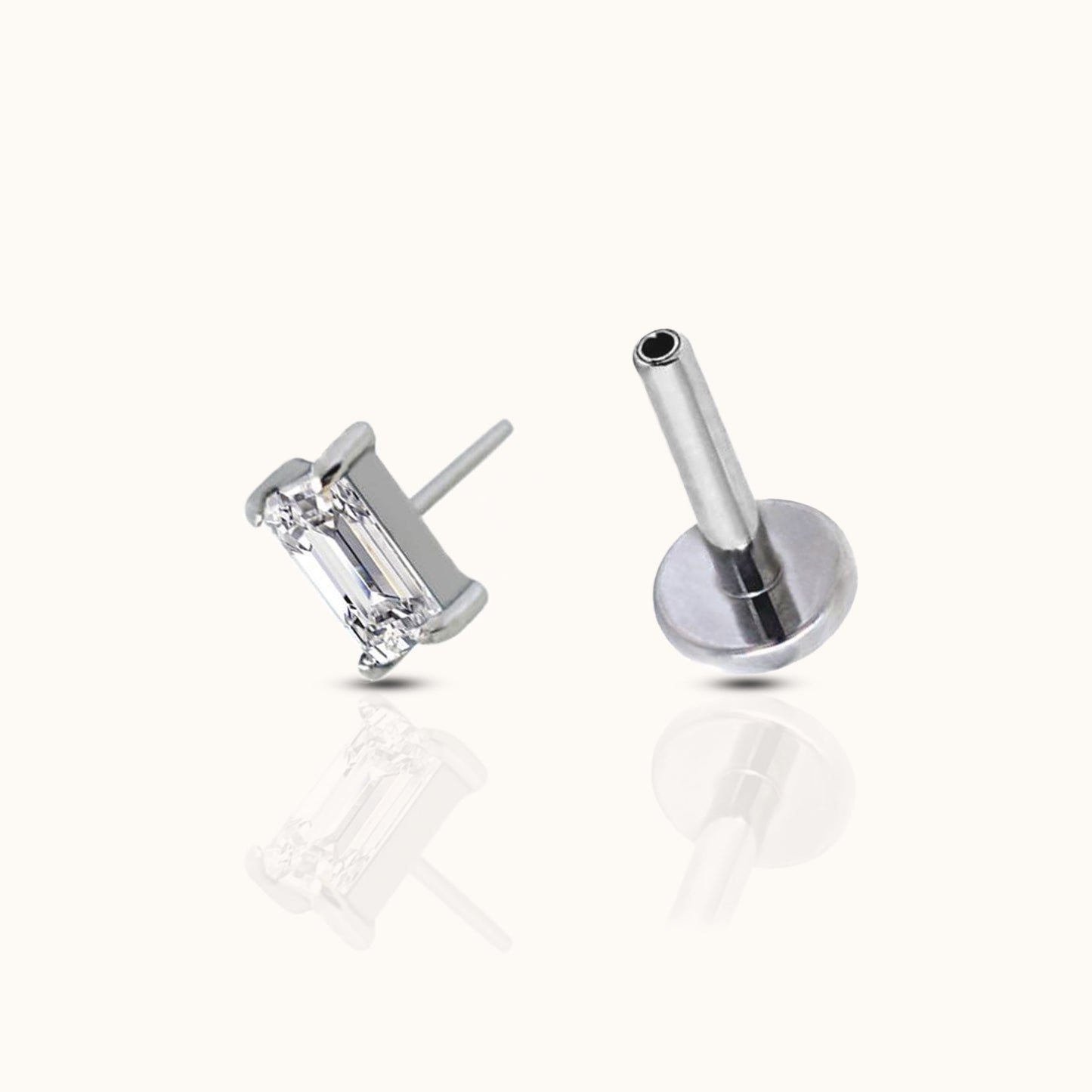 Rectangle CZ Threadless Labret Titanium Flat Back Earring