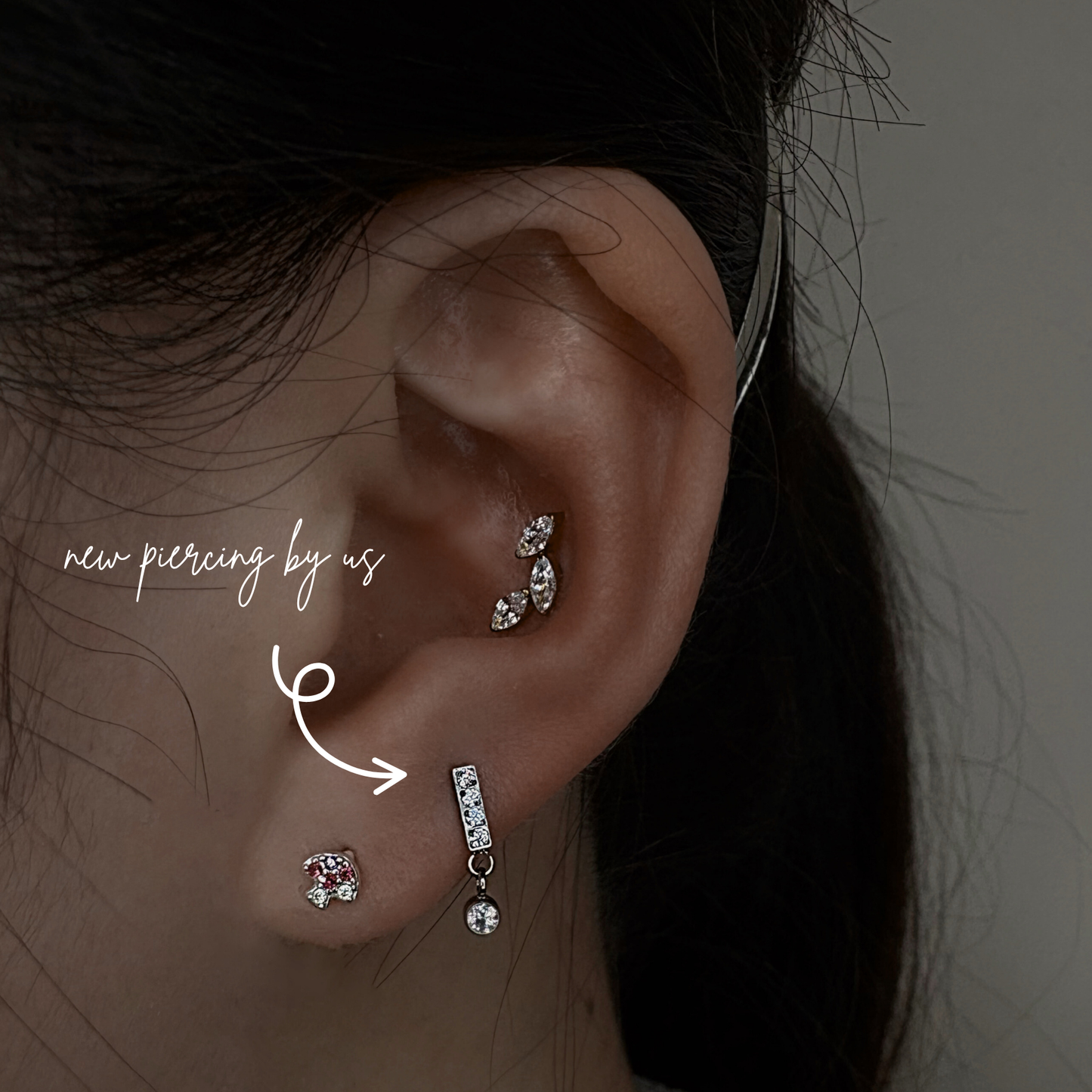 Rectangle Bar Dangle CZ Threadless Labret Titanium Flat Back Earring