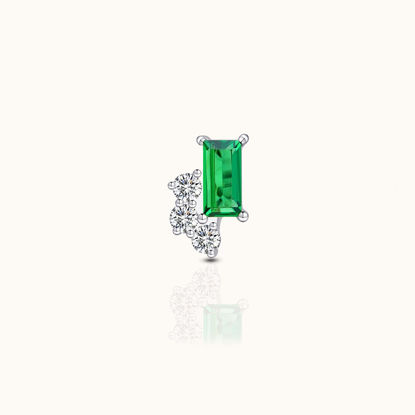 Rectangle Green CZ and Triple CZ Accents Threadless Labret Titanium Flat Back Earring