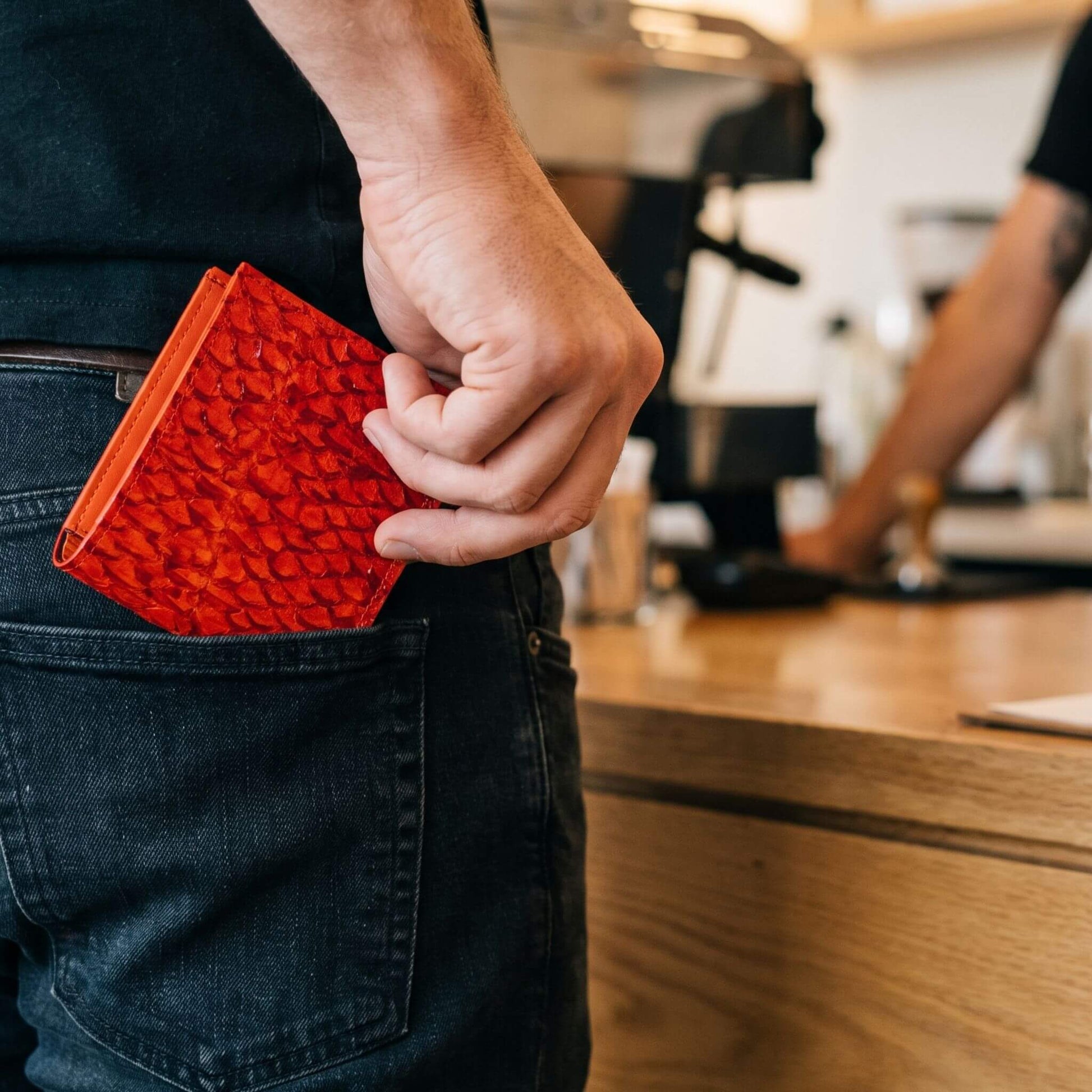 Men's Bifold Fish Wallets, Handmade Fish Skin Leather Wallet #color_red