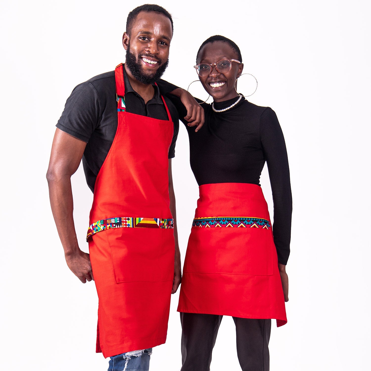 Kitchen Half Apron with Pockets Unisex | Waist Apron – Jikoni #color_red