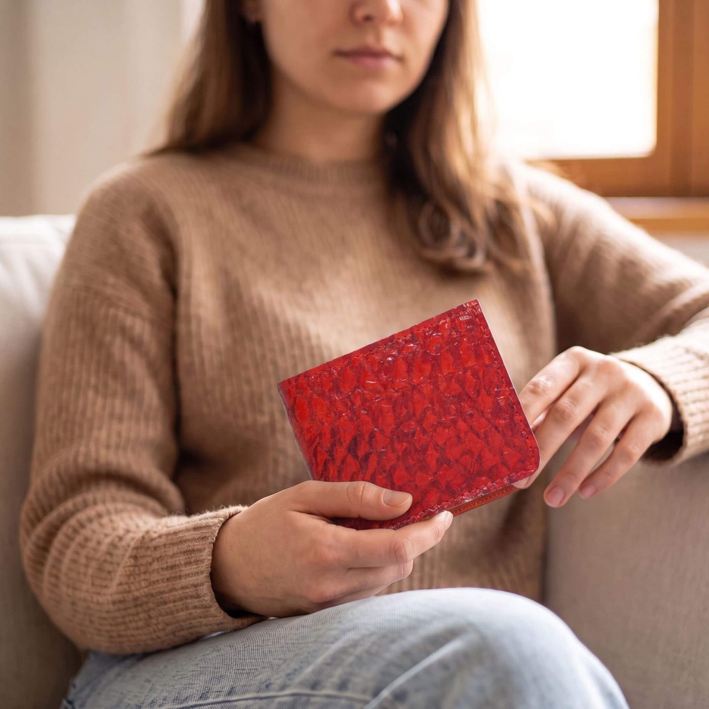 Genuine Slim Fish Wallets - Bifold Fish Leather Wallet  #color_red