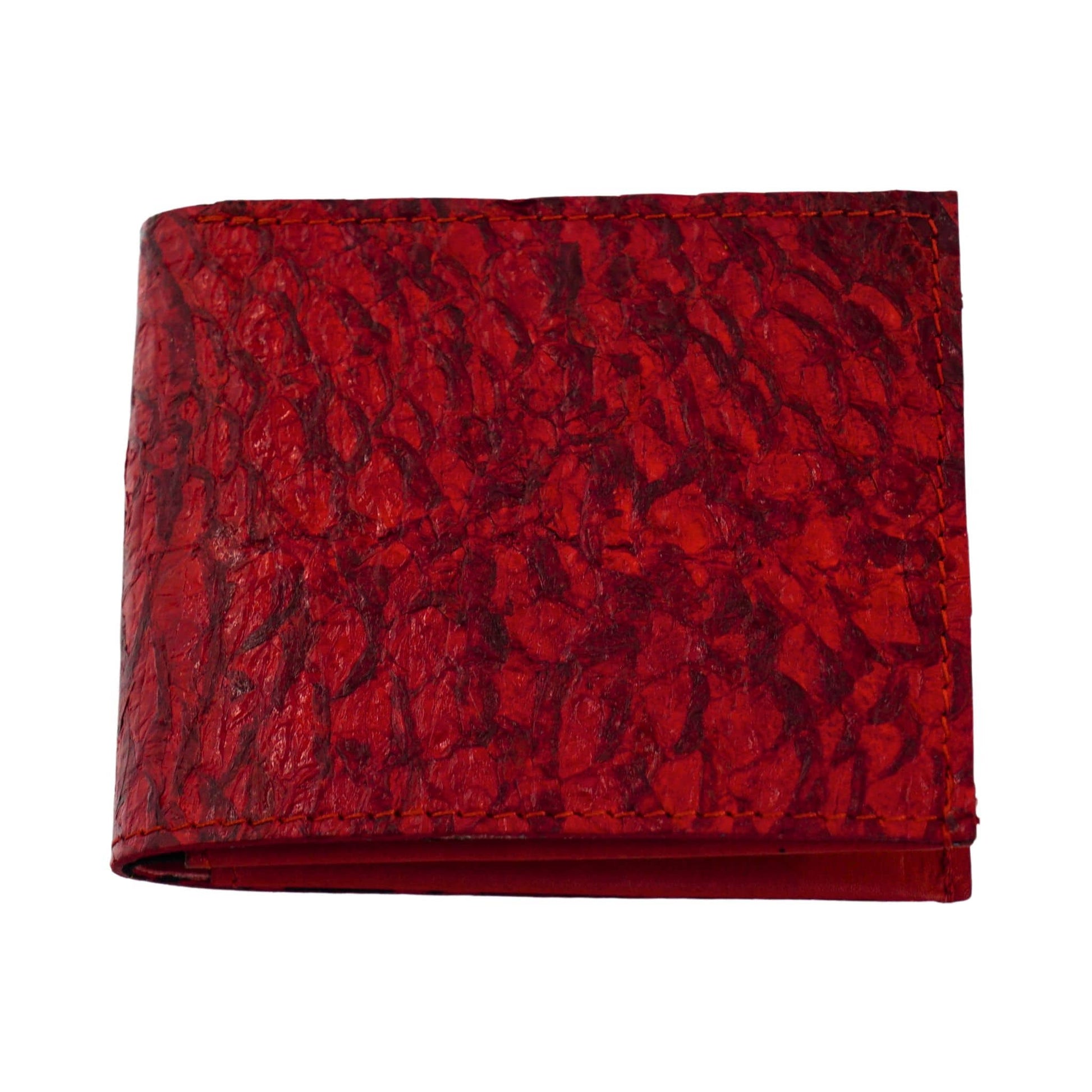 Men's Bifold Fish Wallets, Handmade Fish Skin Leather Wallet #color_red