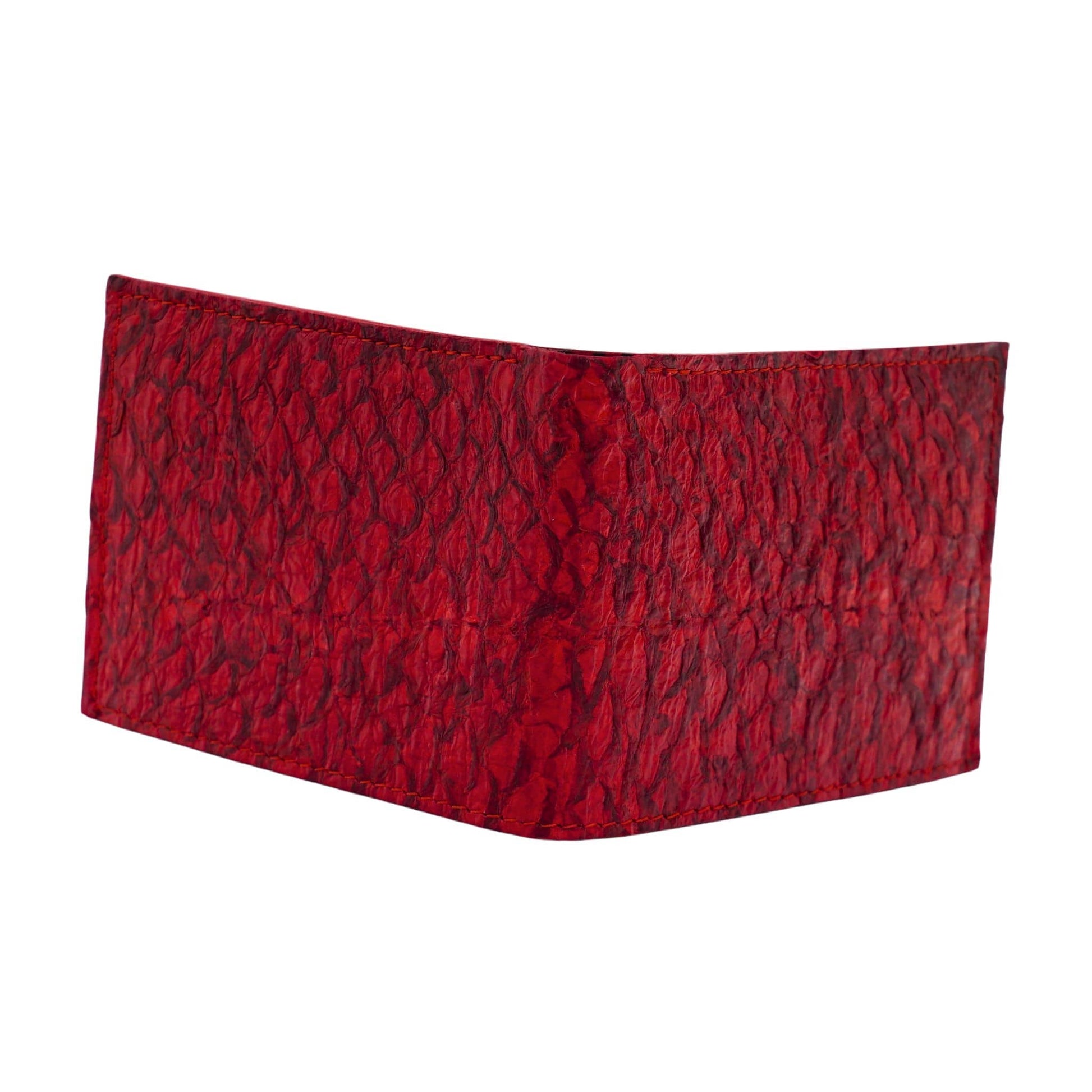 Men's Bifold Fish Wallets, Handmade Fish Skin Leather Wallet #color_red