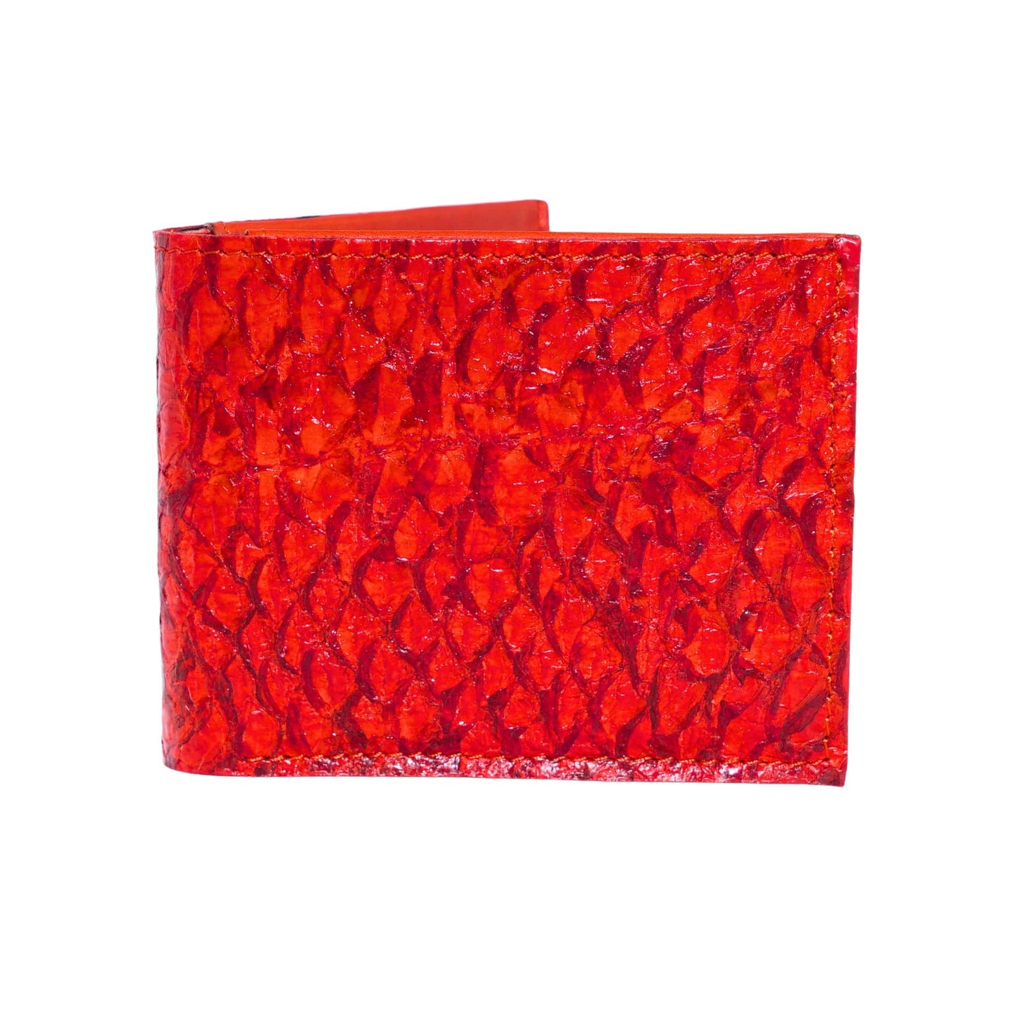 Men's Bifold Fish Wallets, Handmade Fish Skin Leather Wallet #color_red
