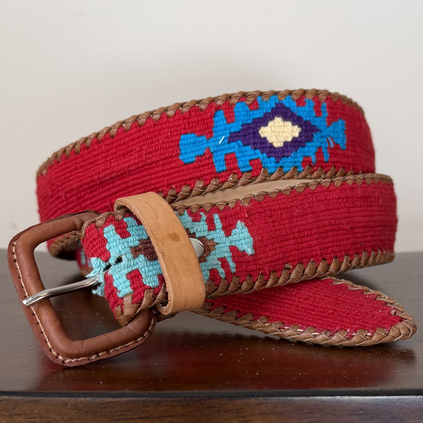 Red Handwoven Guatemalan Whip-Stitched Belt