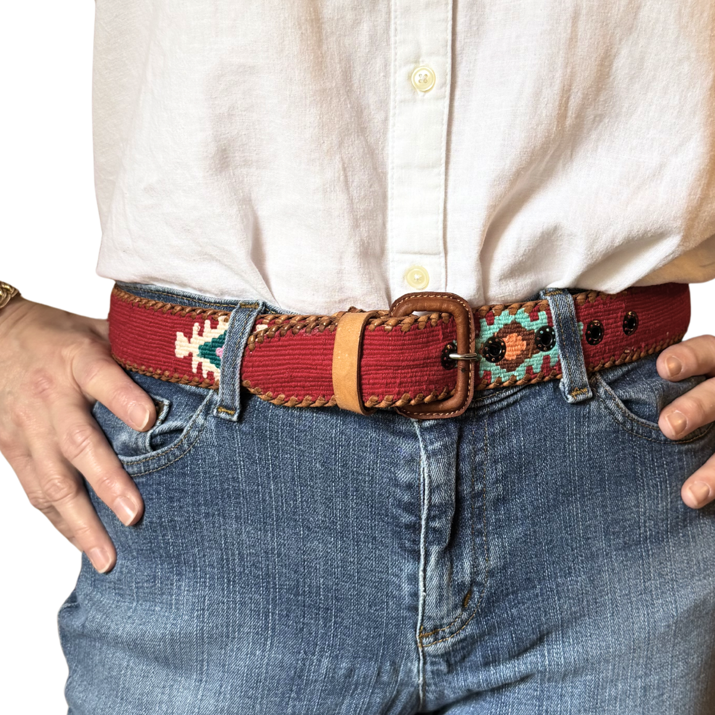 Red Handwoven Guatemalan Whip-Stitched Belt