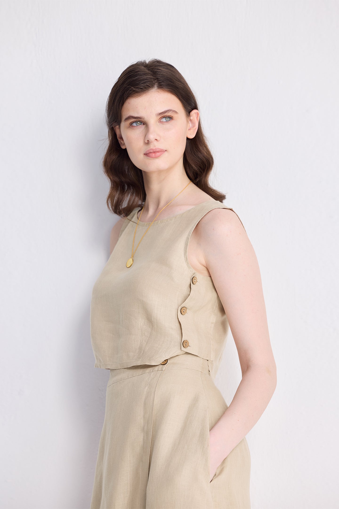Overlap Midi Skirt in Neutral Beige Medium Shot