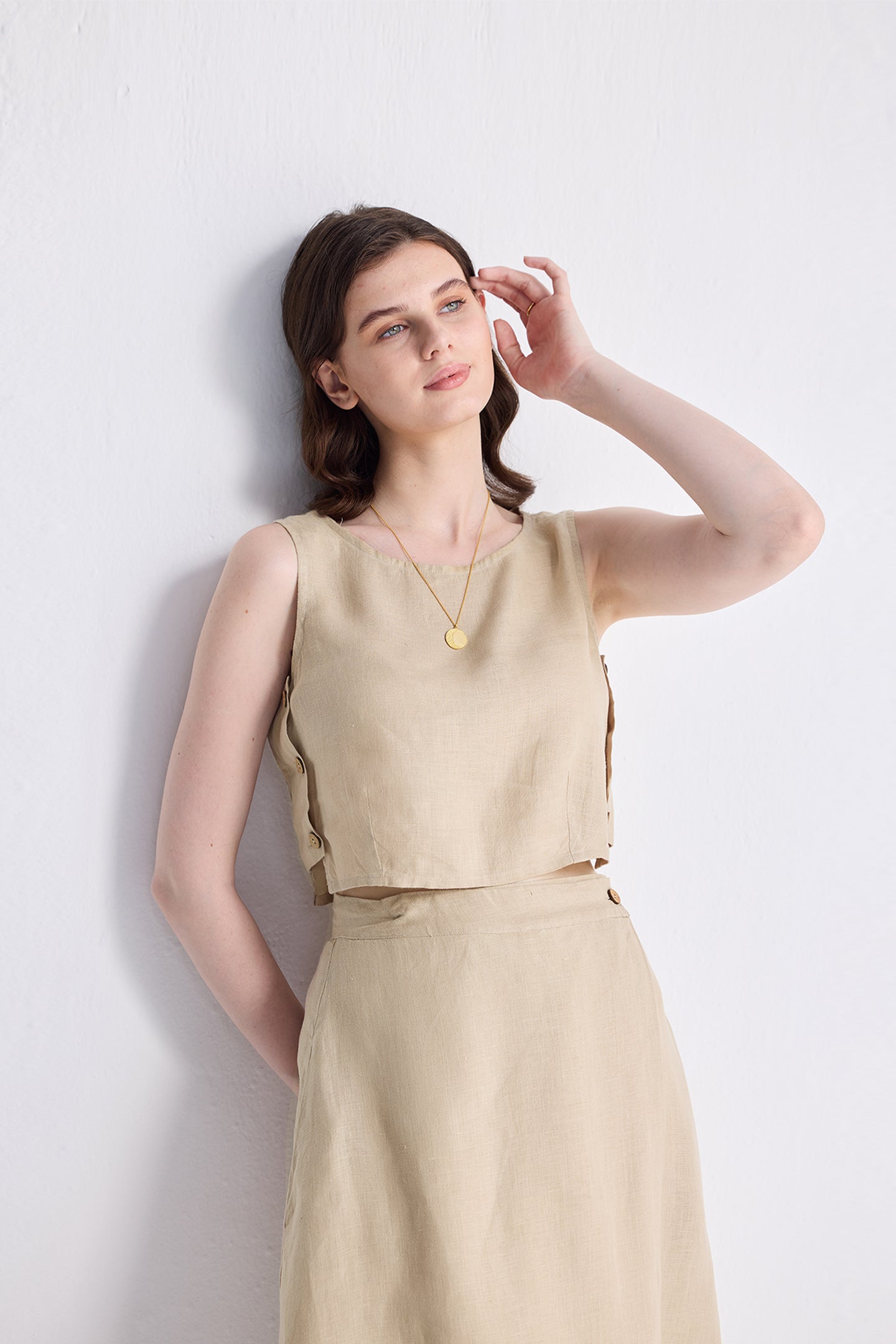 Overlap Midi Skirt in Neutral Beige Medium Shot