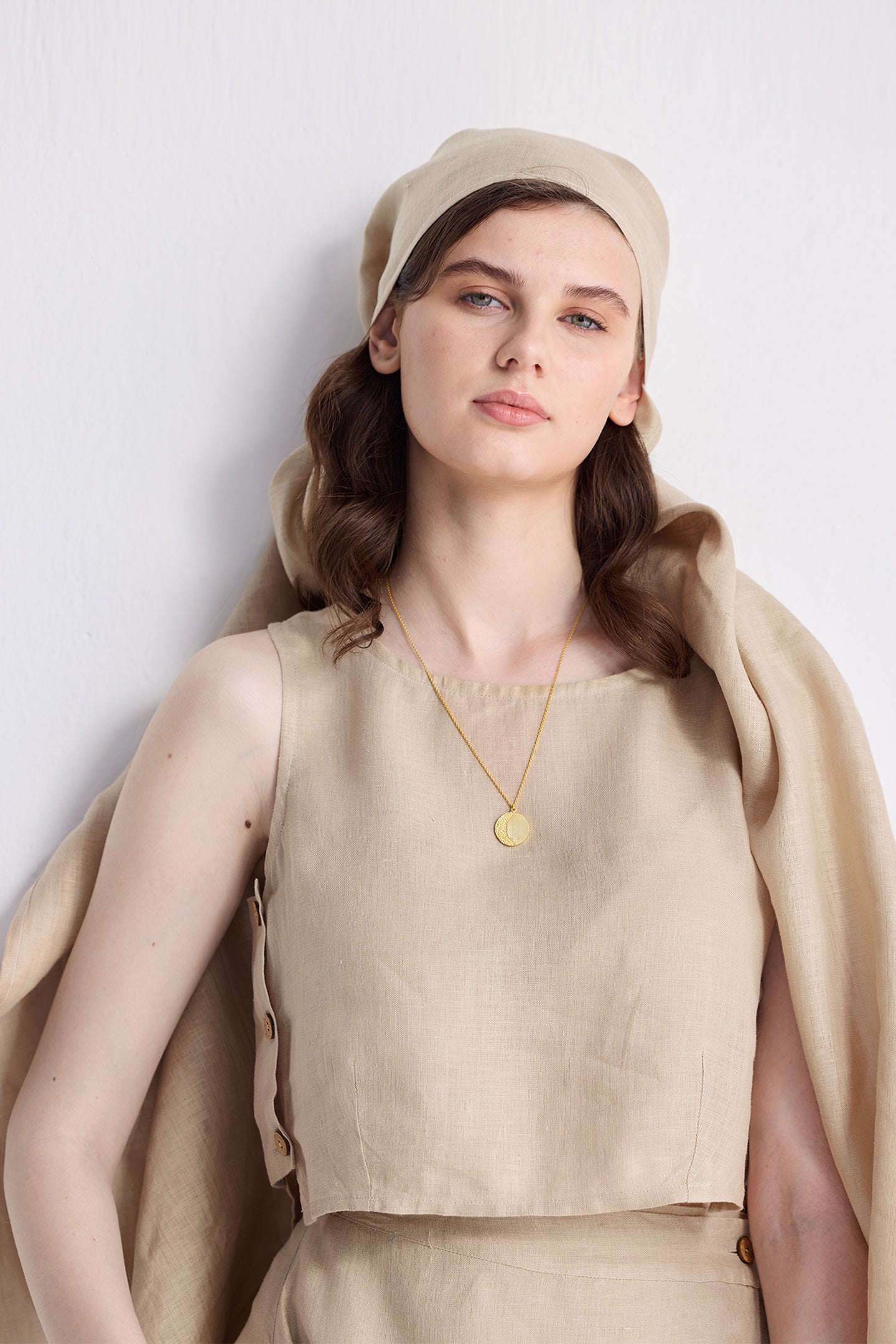 Boxy Crop Top in Neutral Beige Medium Shot
