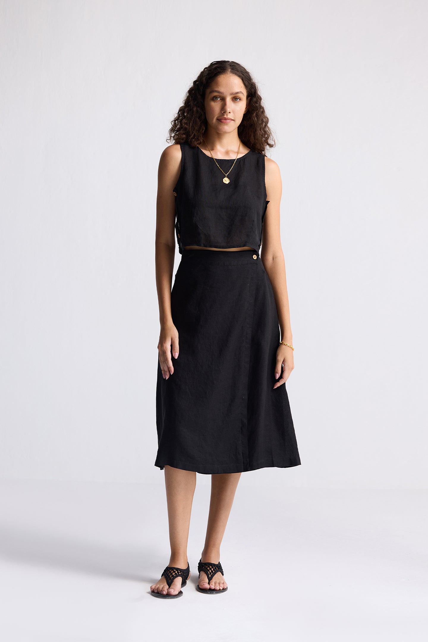 Overlap Midi Skirt in Black Long Shot