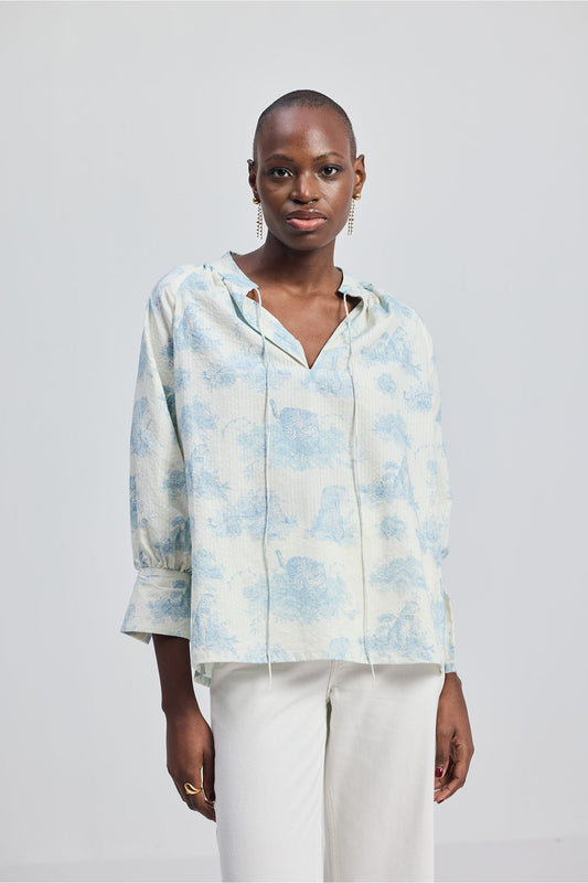 Relaxed-fit Shirt with Drawstring in Animal Print