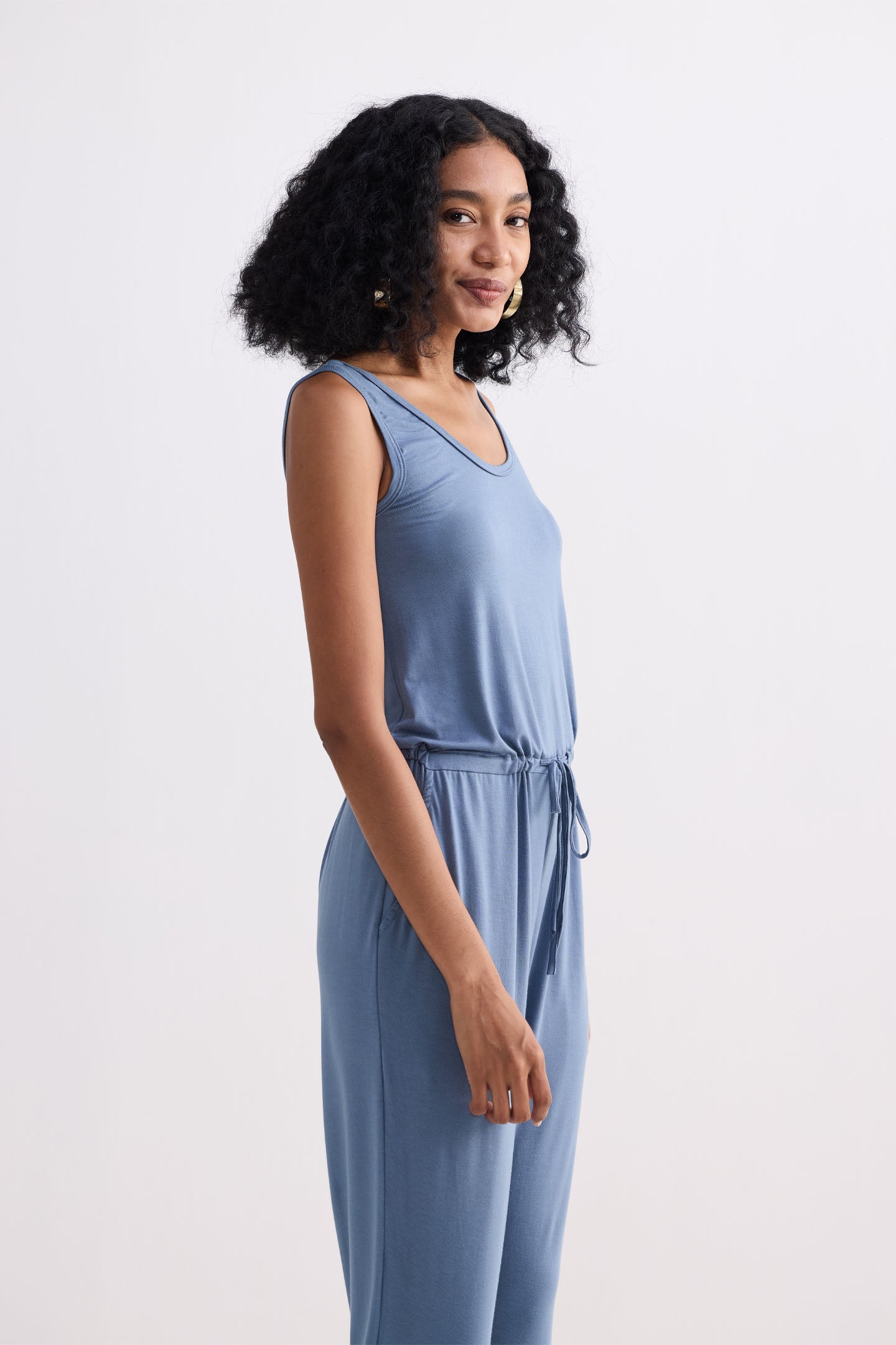 Relaxed Drawstring Jumpsuit in Blue Moodshot