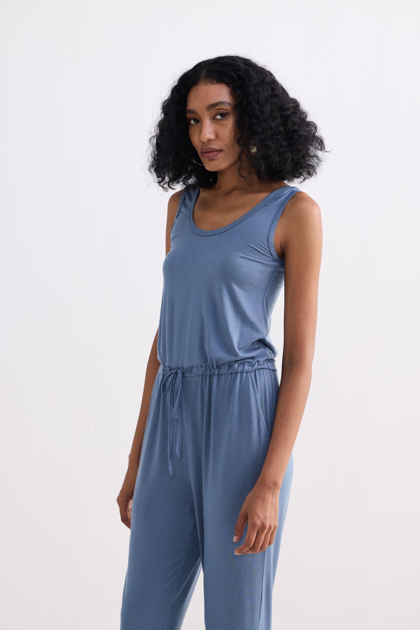 Relaxed Drawstring Jumpsuit in Blue Moodshot
