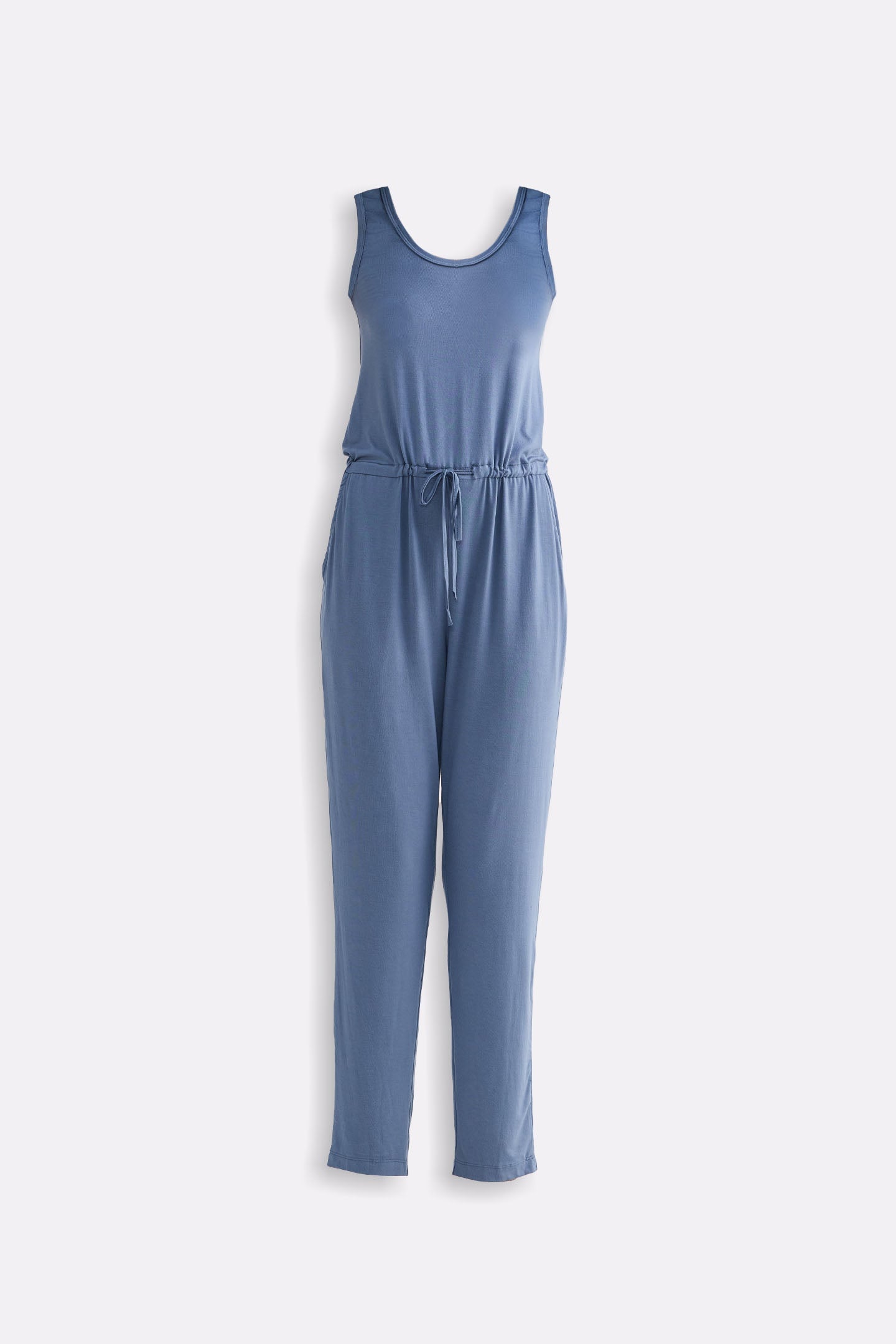 Relaxed Drawstring Jumpsuit in Blue Flat Lay