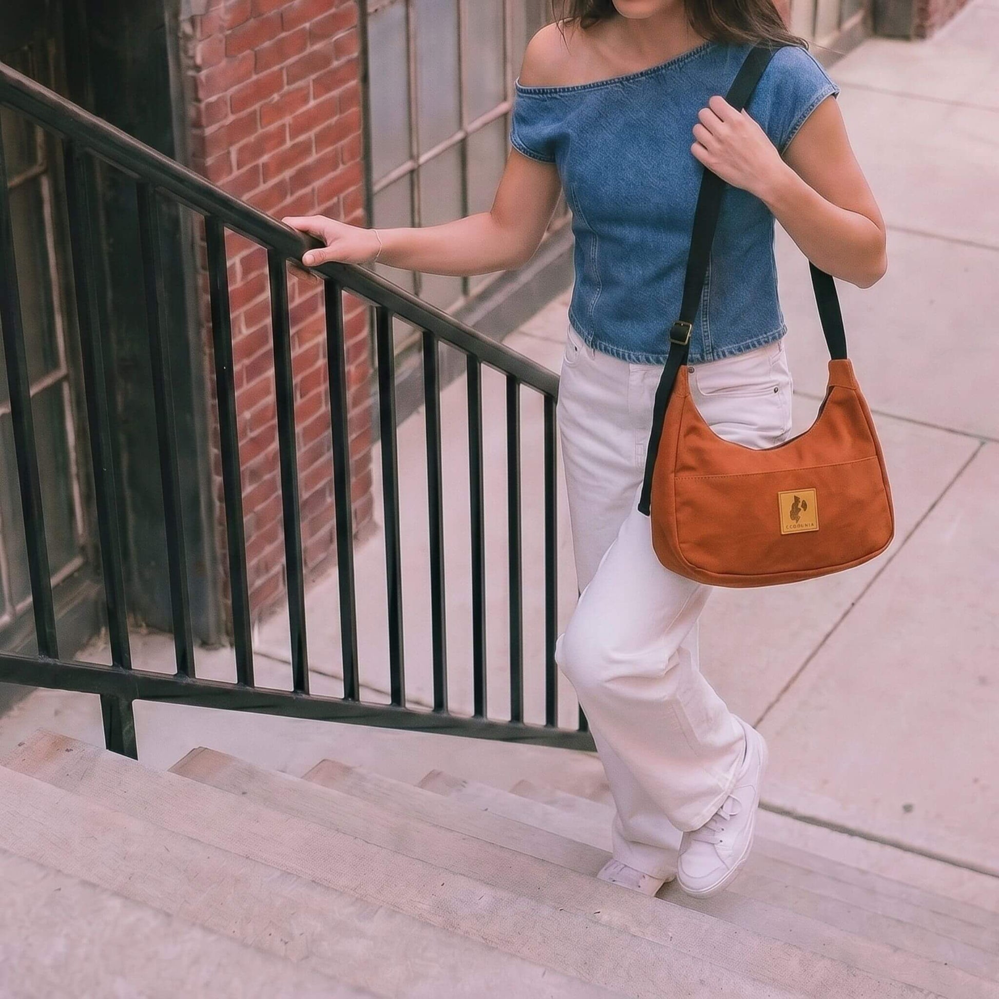 Rust Canvas Shoulder Crescent Bag #color_rust